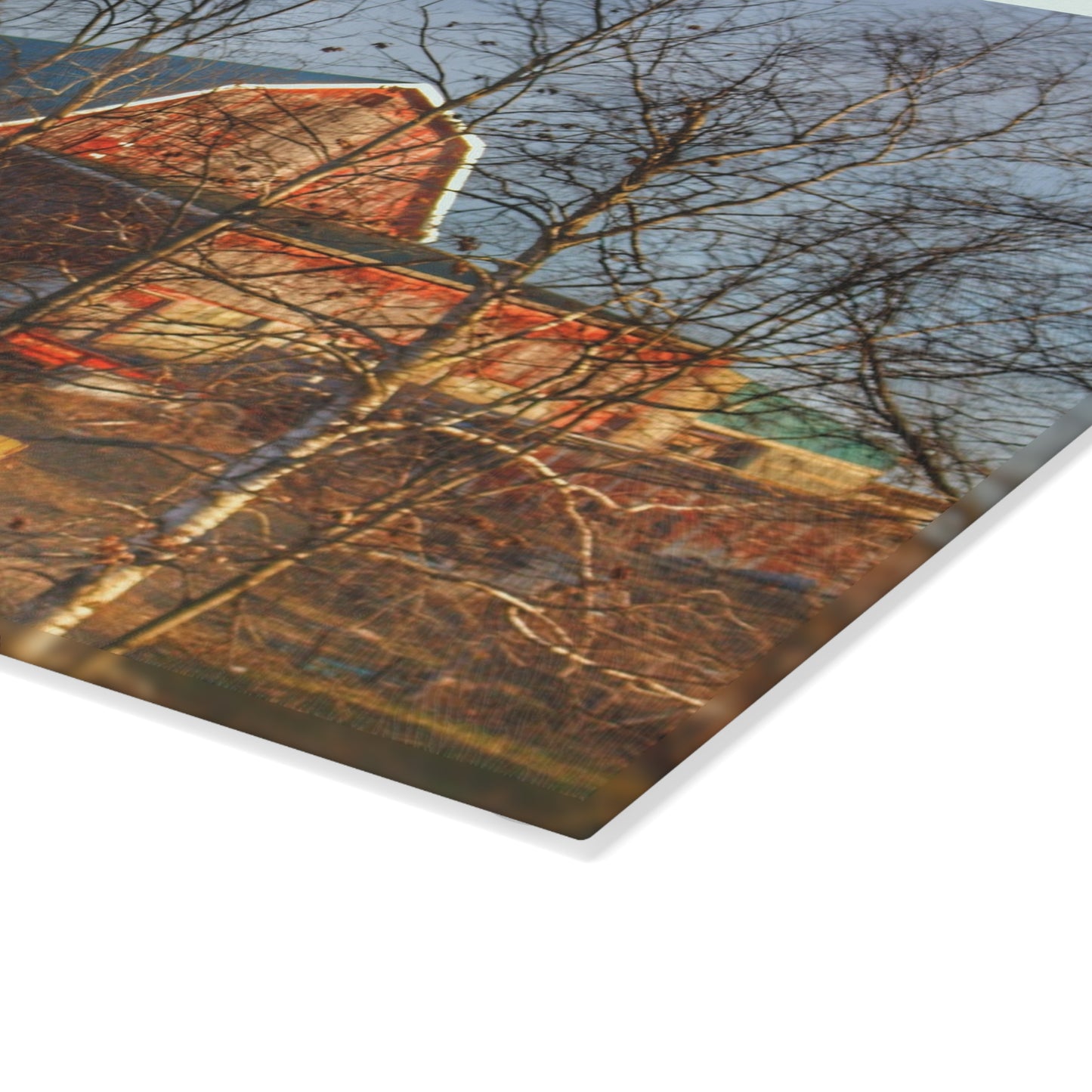 U R There Photography Otter Lake Road Hillside Red Rustic Farmhouse Tempered-Glass Cutting Board
