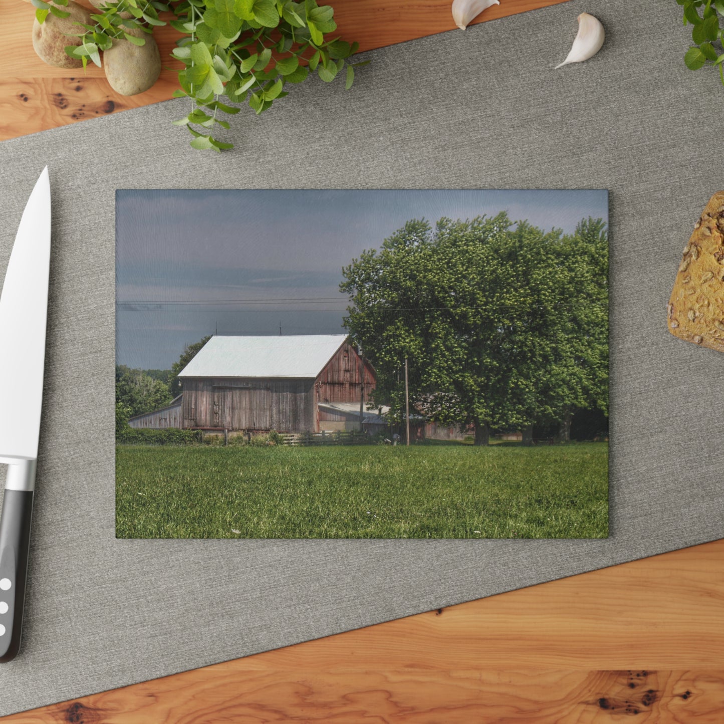 U R There Photography Castle Road Cow Barn III Rustic Farmhouse Tempered-Glass Cutting Board