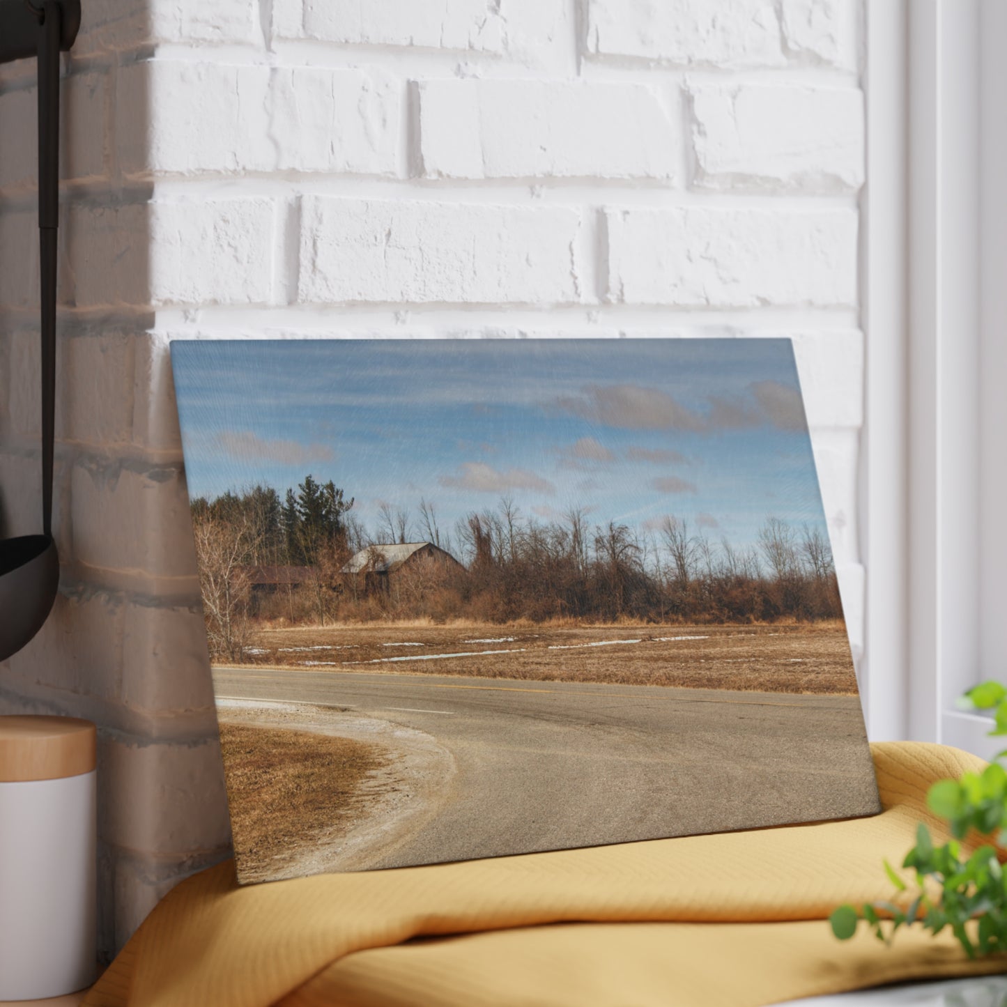 U R There Photography North Hunt Road Farm I Rustic Farmhouse Tempered-Glass Cutting Board