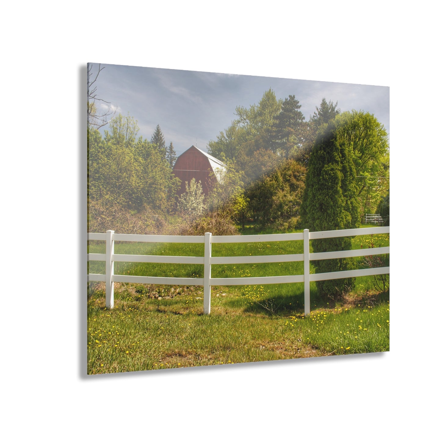 U R There Photography Sutton Road Red Beyond the Fence Rustic Farmhouse Acrylic Wall Print