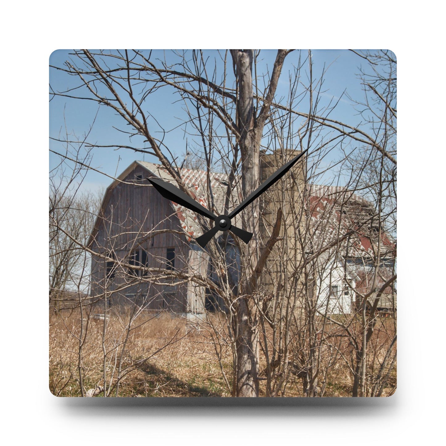 U R There Photography Hill Road Hidden Grey I Rustic Farmhouse Acrylic Analog Wall Clock
