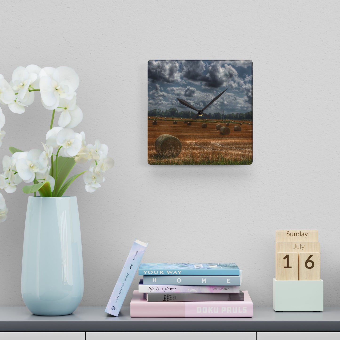 U R There Photography Haybale Heaven Rustic Farmhouse Acrylic Analog Wall Clock