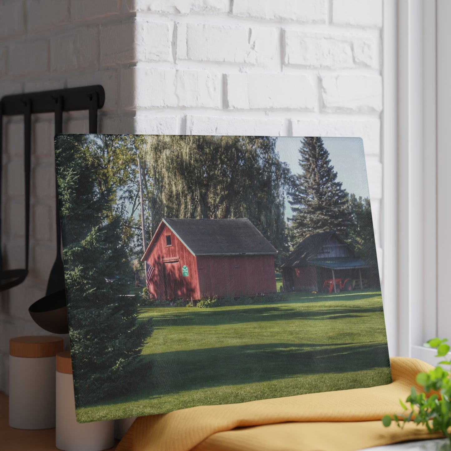 U R There Photography Rochester Road Mini-Reds Rustic Farmhouse Tempered-Glass Cutting Board