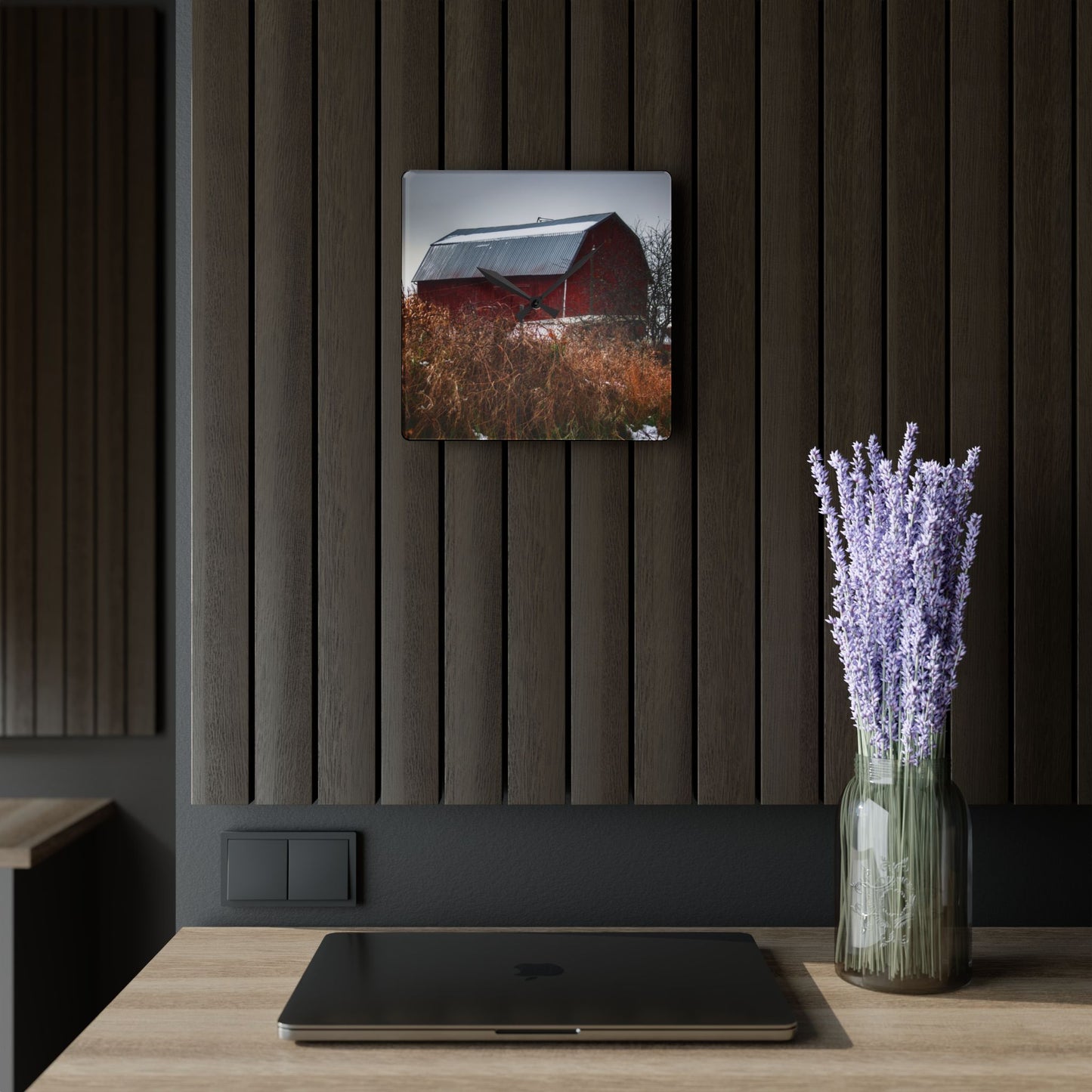 U R There Photography Noble Road Red Rustic Farmhouse Acrylic Analog Wall Clock
