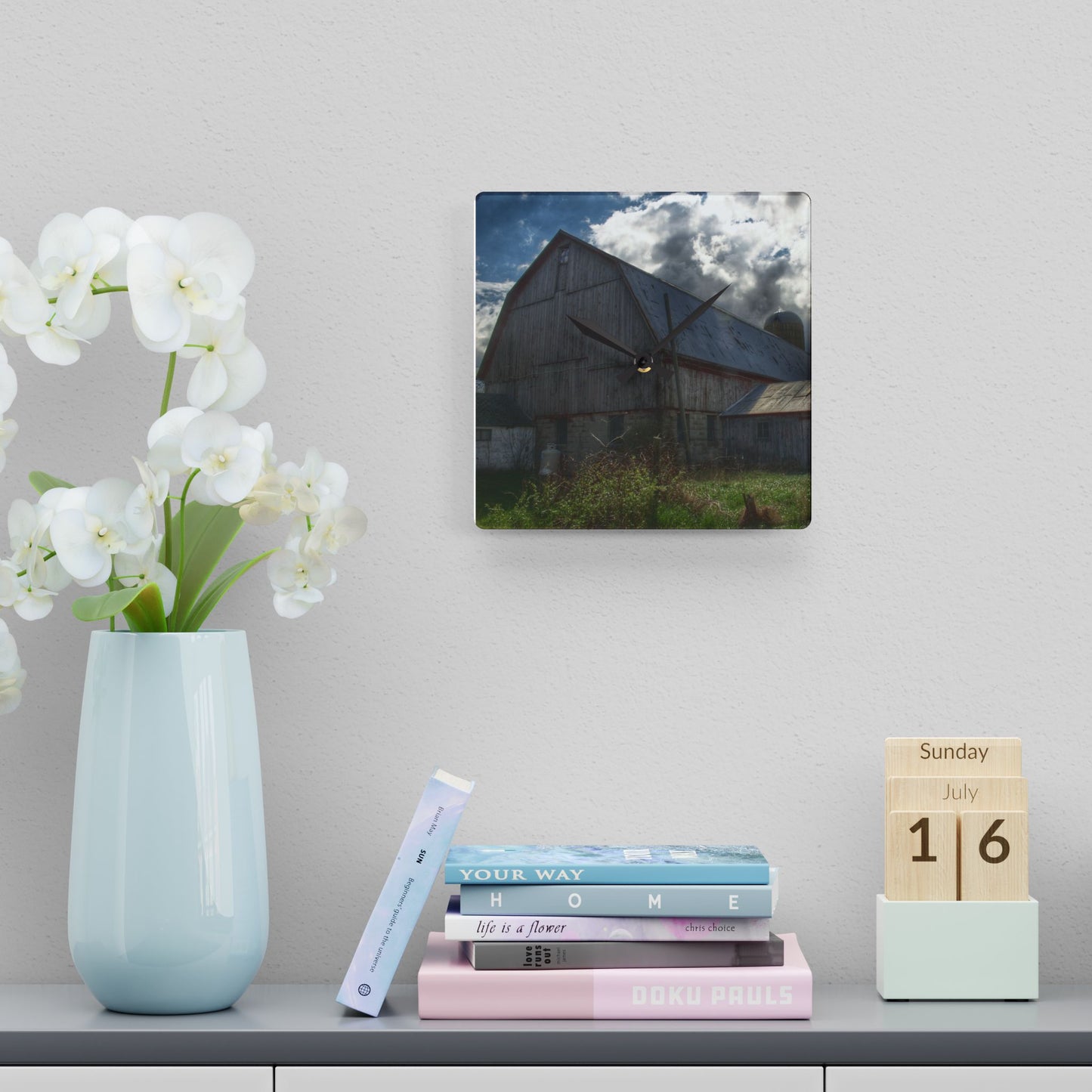 U R There Photography Sandusky Grey II Rustic Farmhouse Acrylic Analog Wall Clock 10.75'' × 10.75'' (Square)