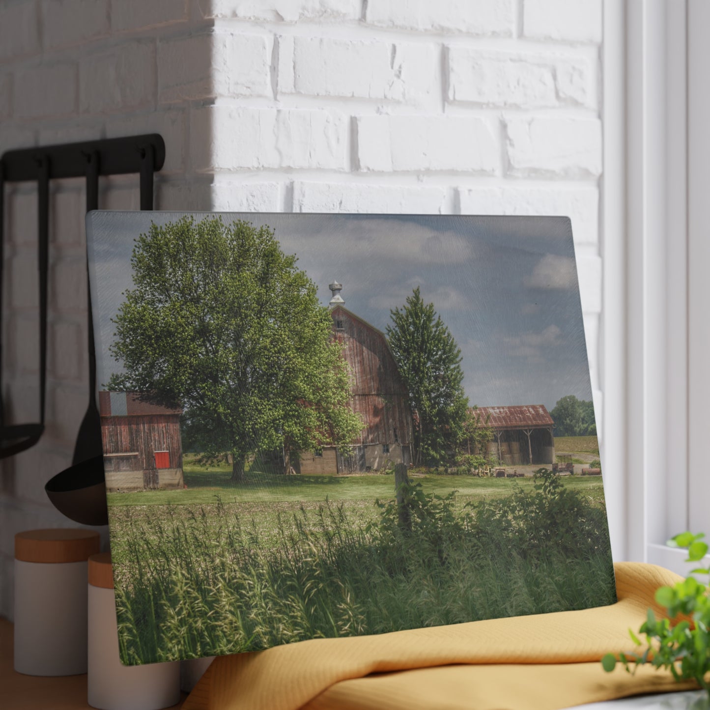 U R There Photography Ross Road Red Rustic Farmhouse Tempered-Glass Cutting Board