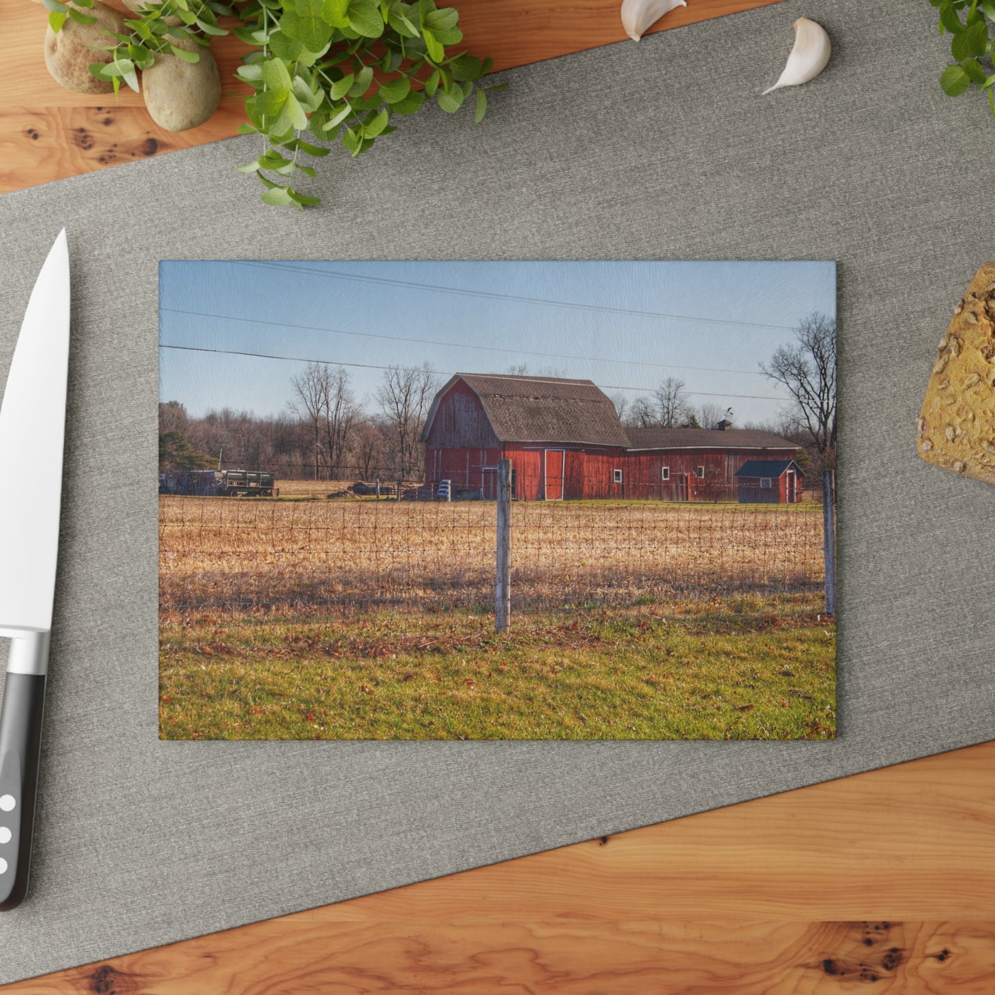 U R There Photography Pratt Road Little Red Rustic Farmhouse Tempered-Glass Cutting Board