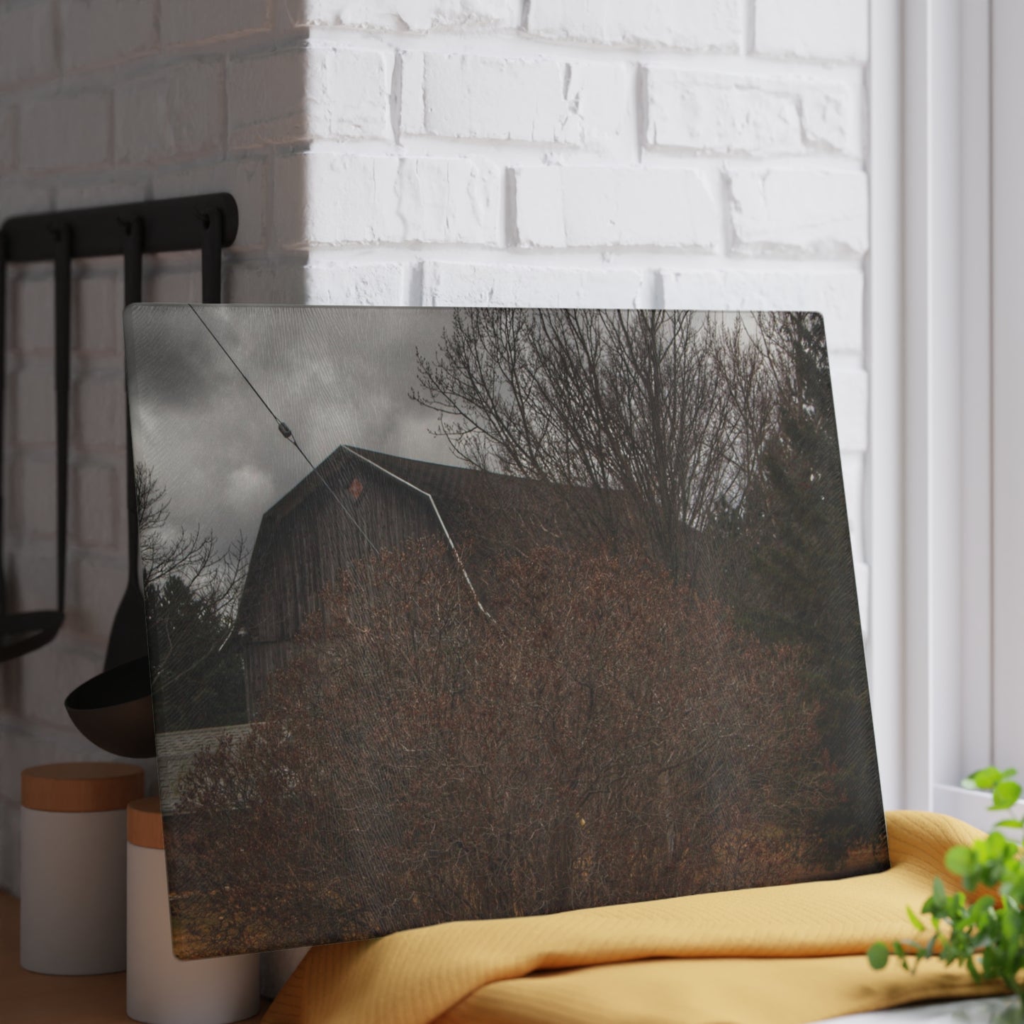 U R There Photography Caro Grey Hidden Rustic Farmhouse Tempered-Glass Cutting Board