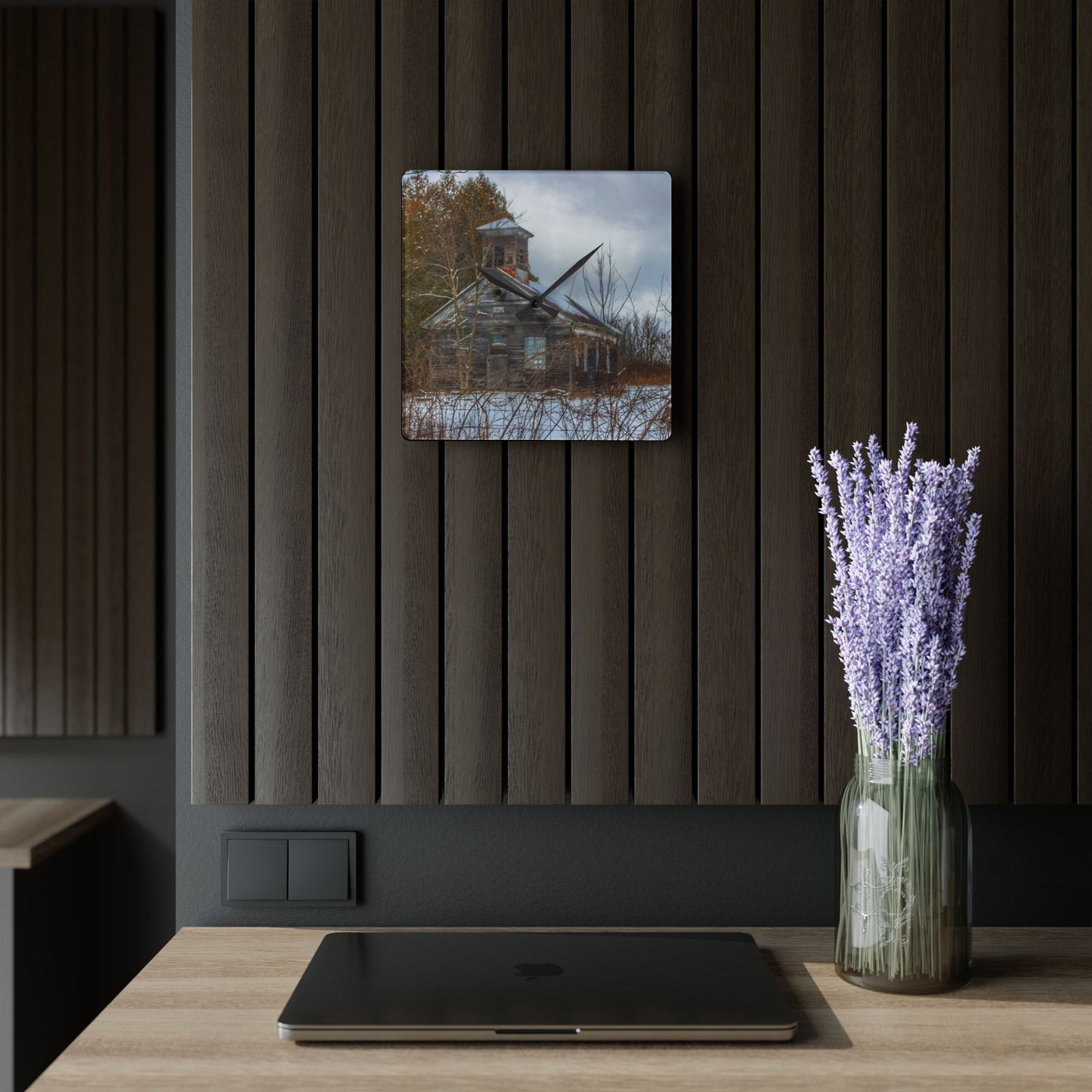 U R There Photography Vermilya Schoolhouse II Rustic Farmhouse Acrylic Analog Wall Clock