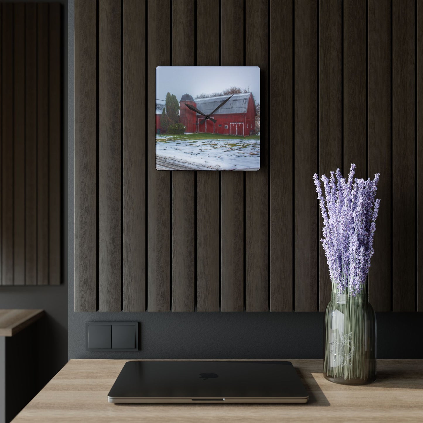 U R There Photography Holmes Road Red II Rustic Farmhouse Acrylic Analog Wall Clock