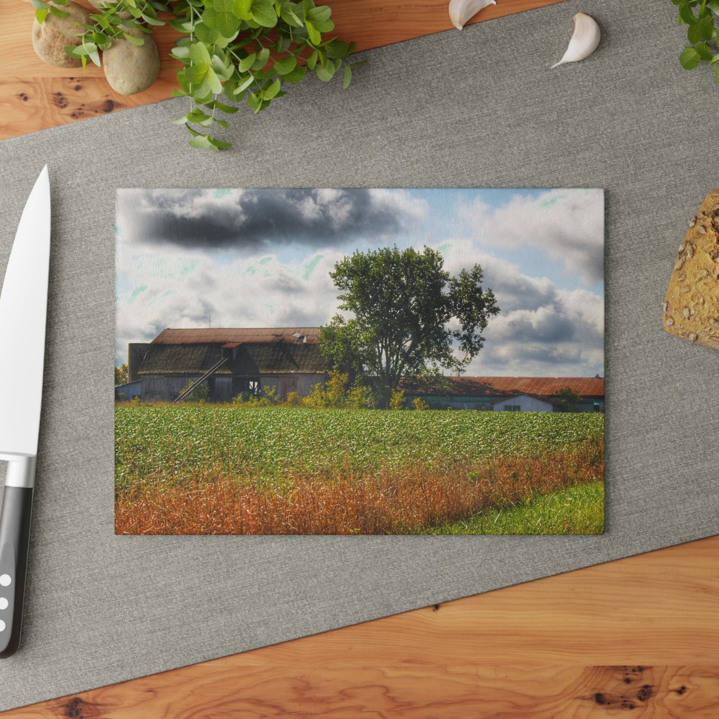 U R There Photography Silverwood Haybarn Rustic Farmhouse Tempered-Glass Cutting Board