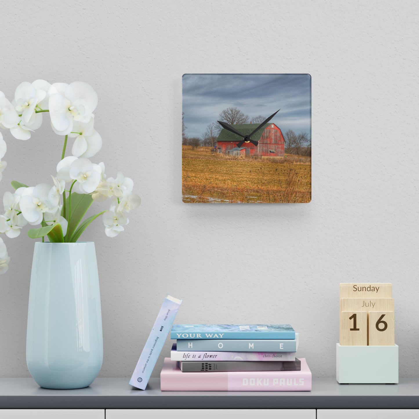 U R There Photography Clark Road Hillside Red I Rustic Farmhouse Wall Clock