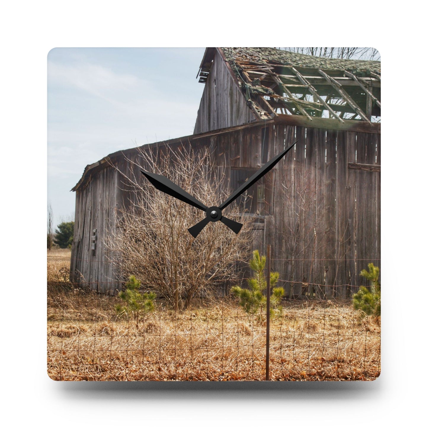 U R There Photography Leix Road Forgotten Grey II Rustic Farmhouse Acrylic Analog Wall Clock