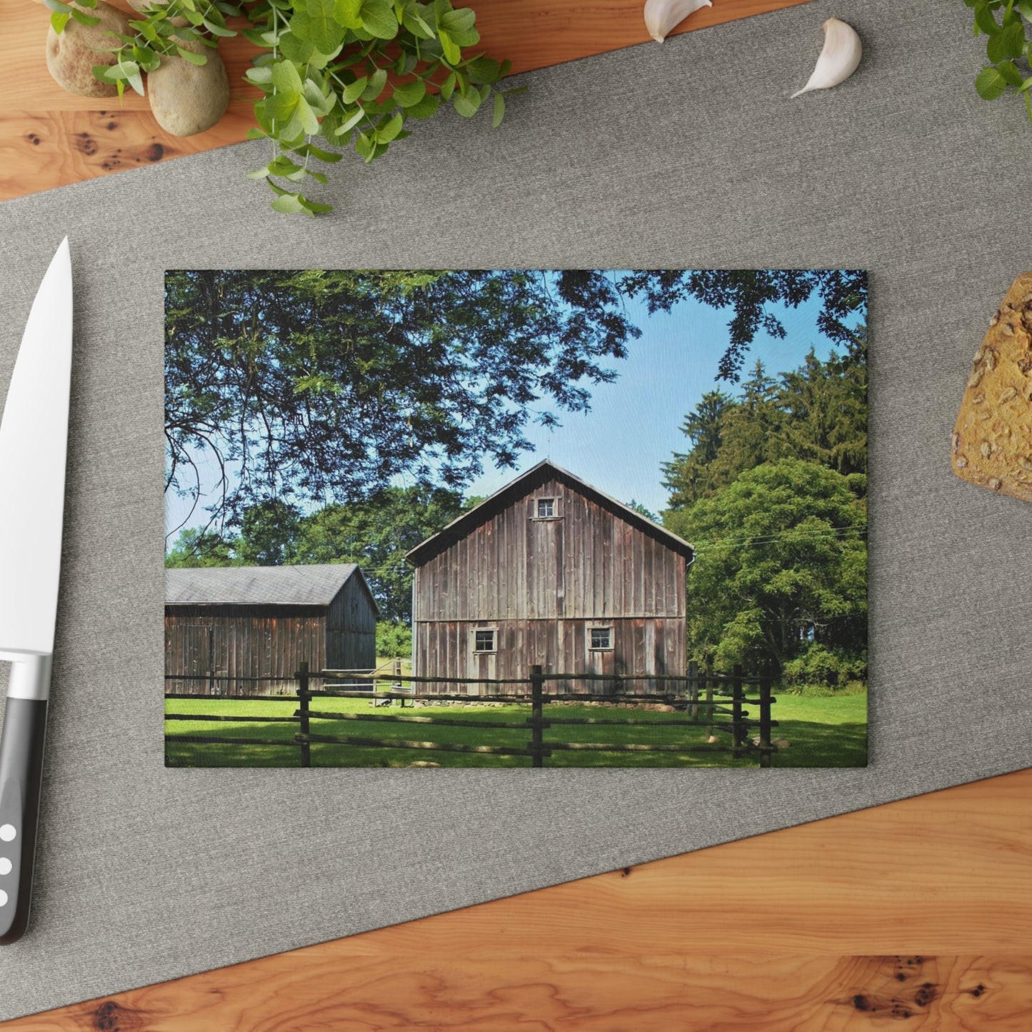 U R There Photography Otisville Grey Rustic Farmhouse Tempered-Glass Cutting Board