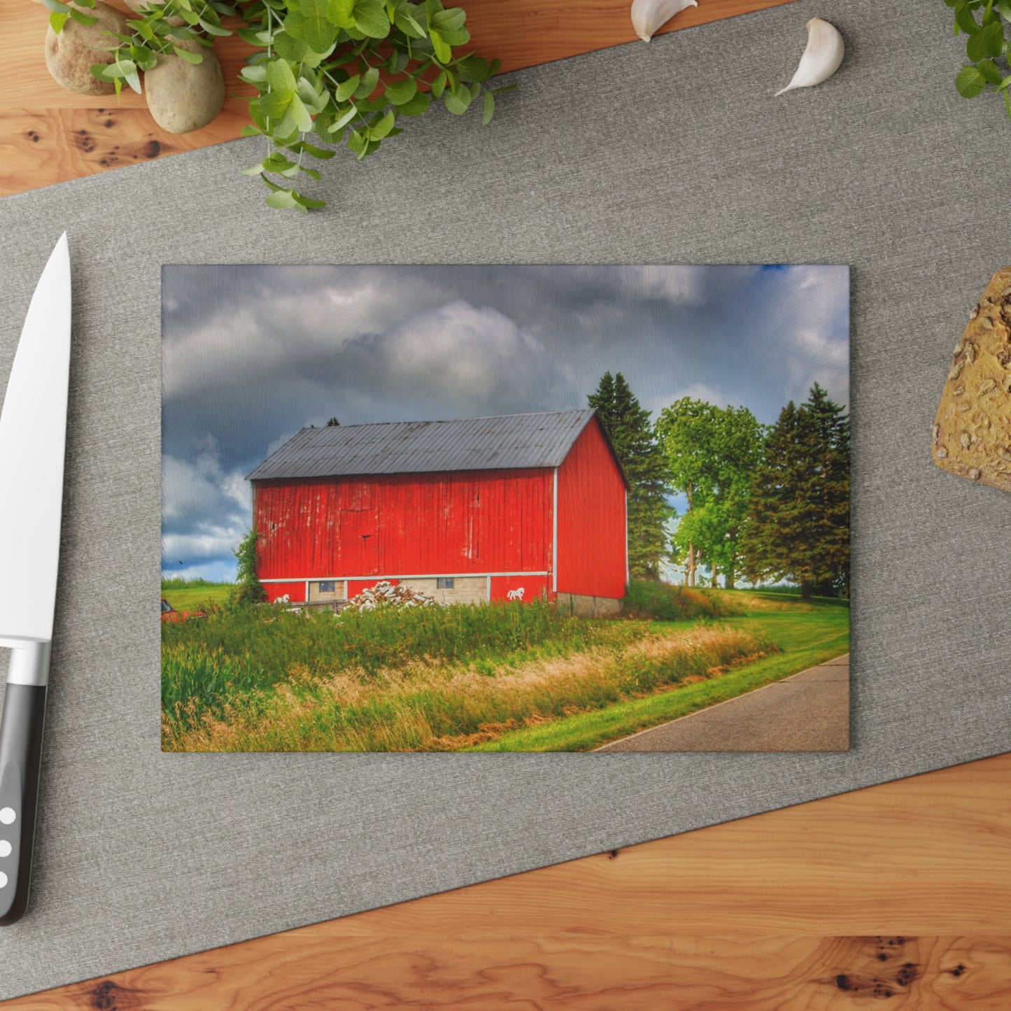 U R There Photography West Brown Horse Barn I Rustic Farmhouse Tempered-Glass Cutting Board