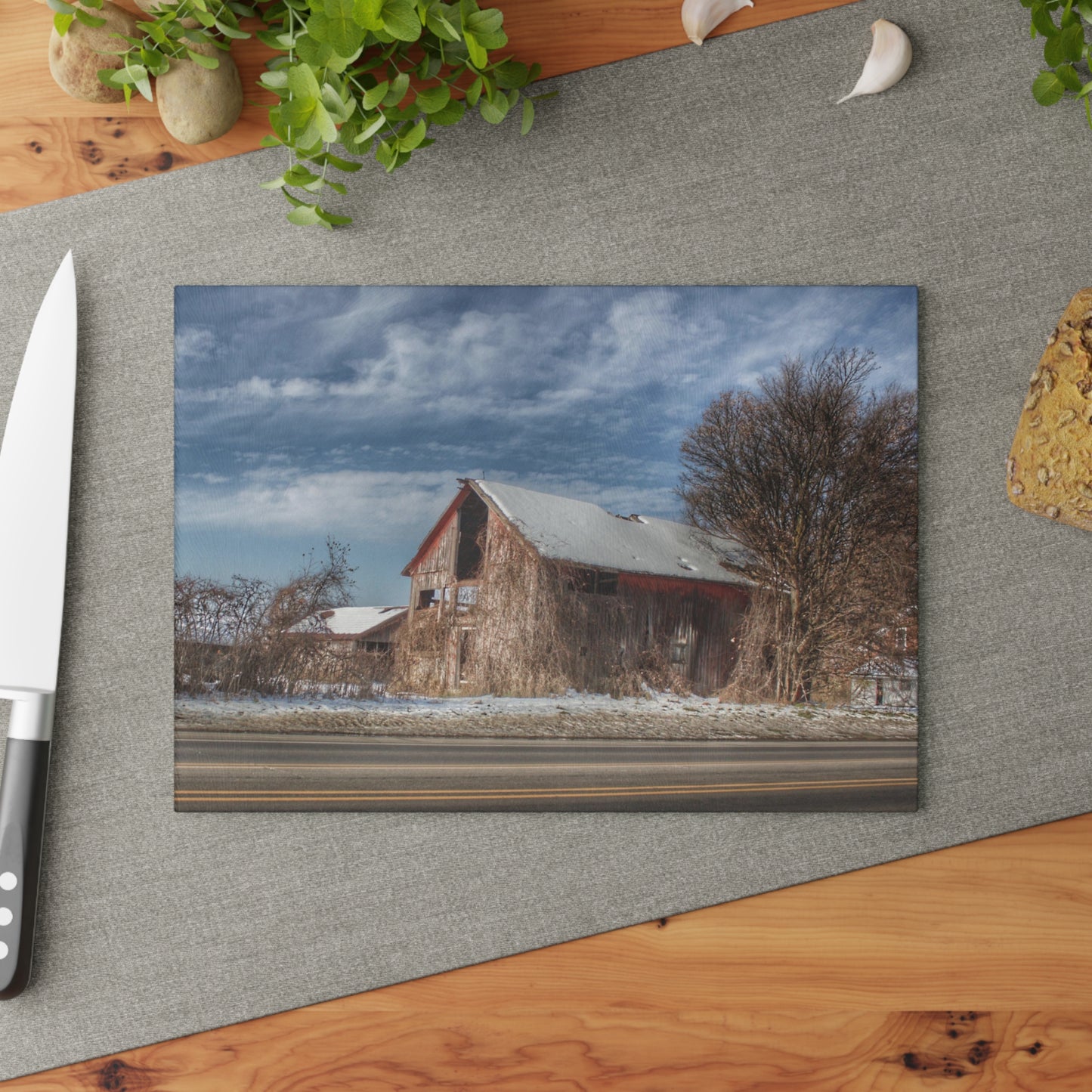 U R There Photography Almont Van Dyke Red II Rustic Farmhouse Tempered-Glass Cutting Board