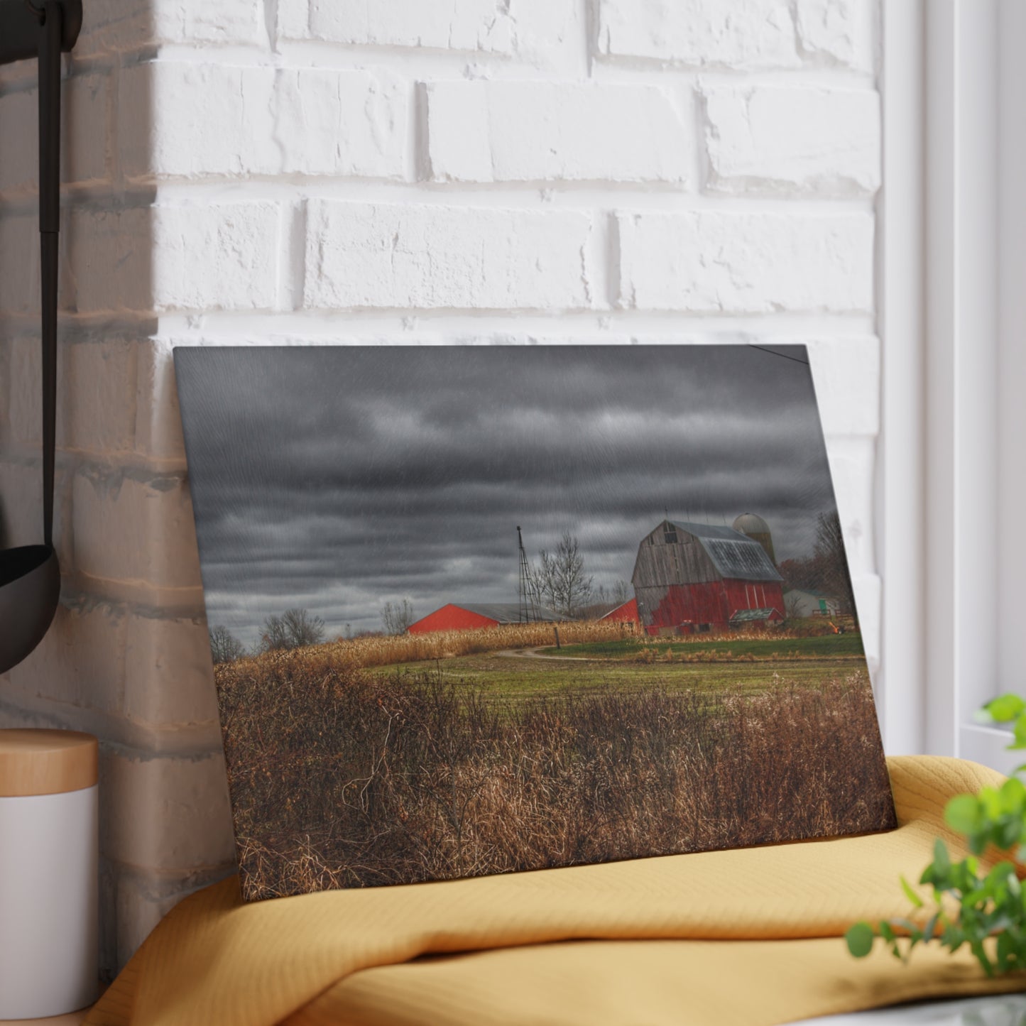 U R There Photography Slattery Road Grey Rustic Farmhouse Tempered-Glass Cutting Board