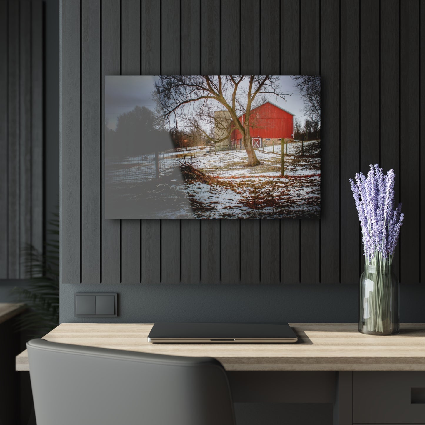 U R There Photography LeValley Road Red and Silo Rustic Farmhouse Acrylic Wall Print