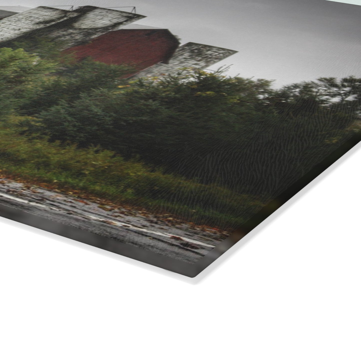 U R There Photography Castle Road Red and Silos in the Rain Rustic Farmhouse Tempered-Glass Cutting Board