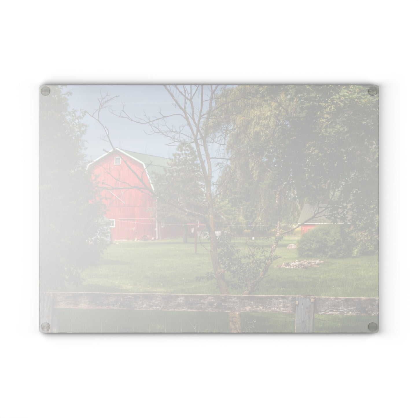 U R There Photography Roadside Red Beyond the Fence Rustic Farmhouse Tempered-Glass Cutting Board