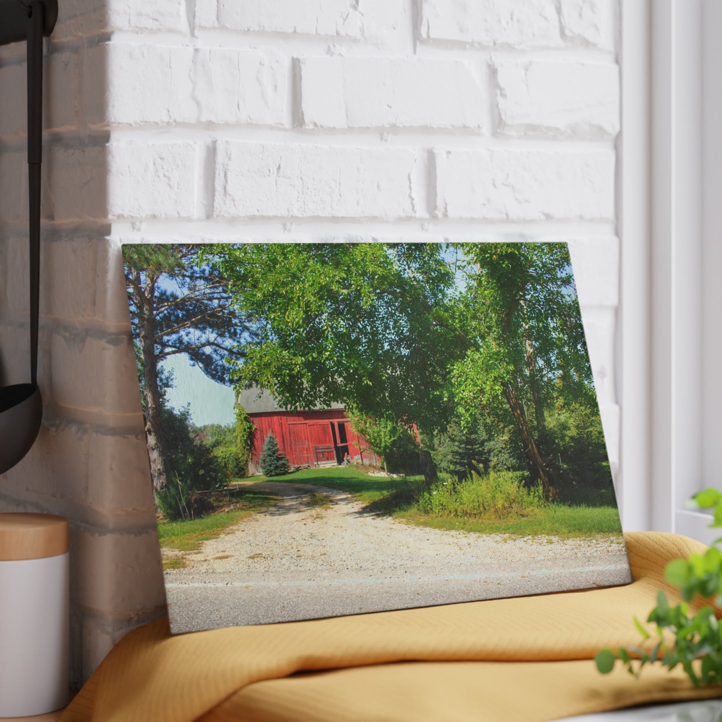 U R There Photography Caro Hidden Red Rustic Farmhouse Tempered-Glass Cutting Board