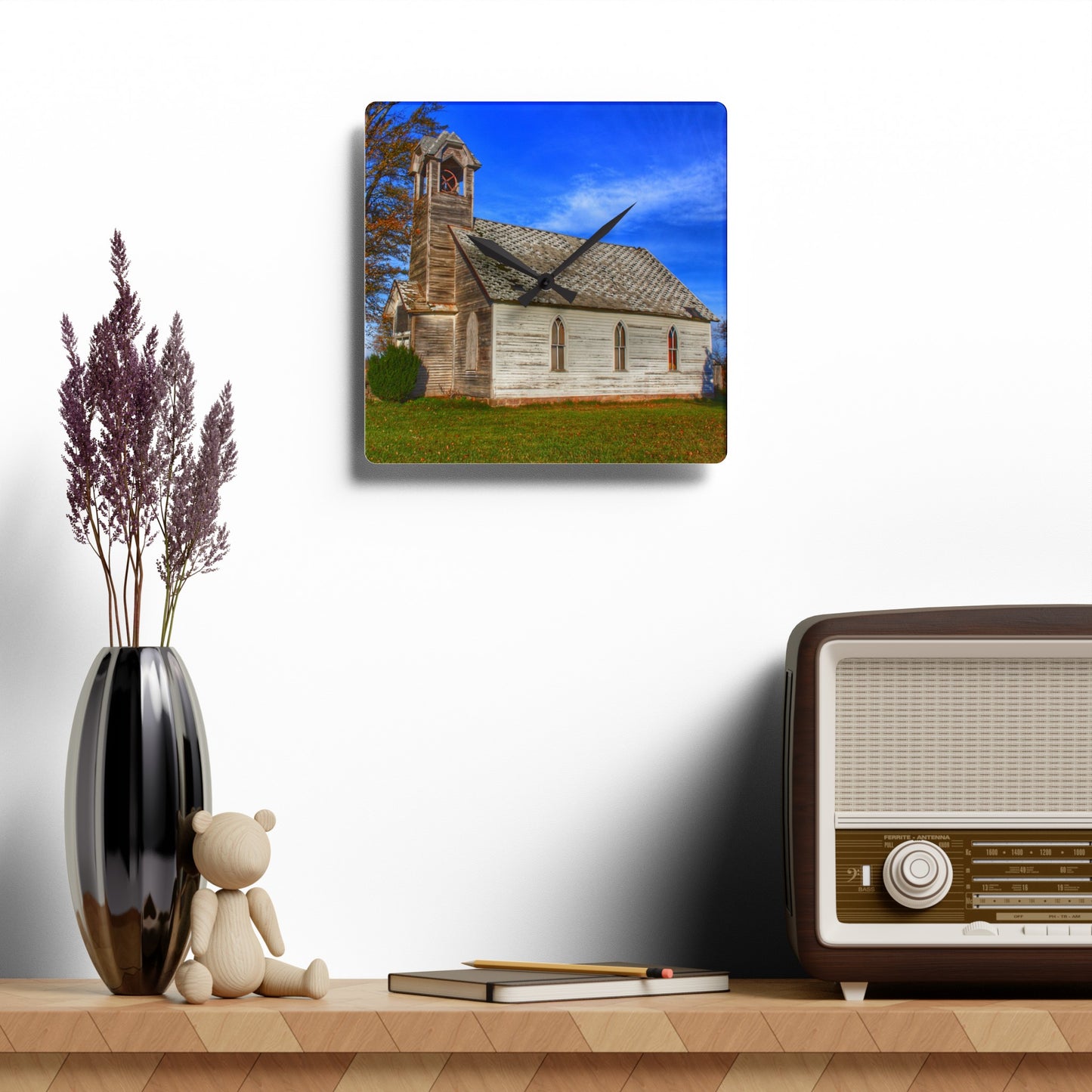 Rustic Farmhouse Wall Clock featuring Schoolhouse of Marlette Road I
