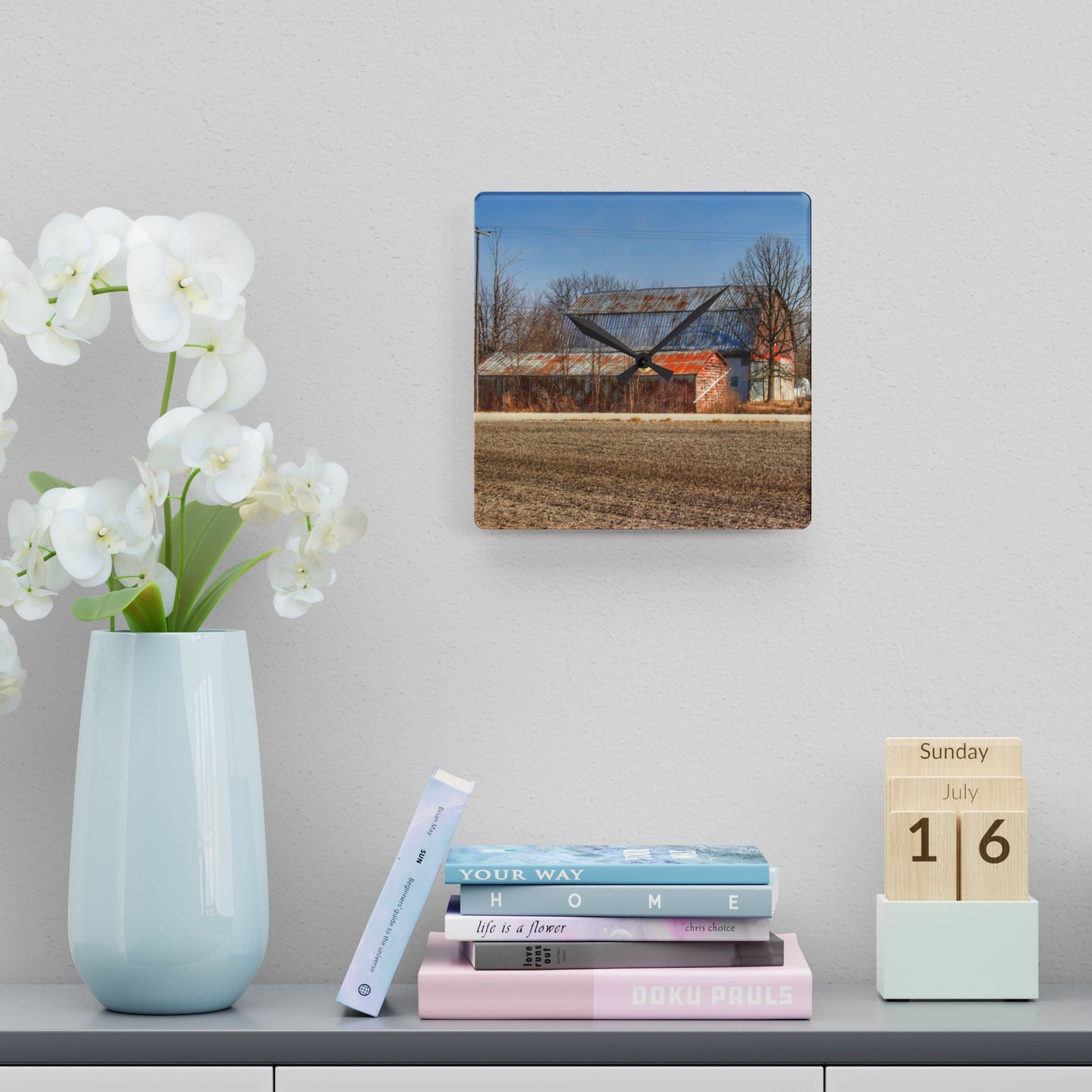 U R There Photography Indian Trail Rusted Reds I Rustic Farmhouse Acrylic Analog Wall Clock