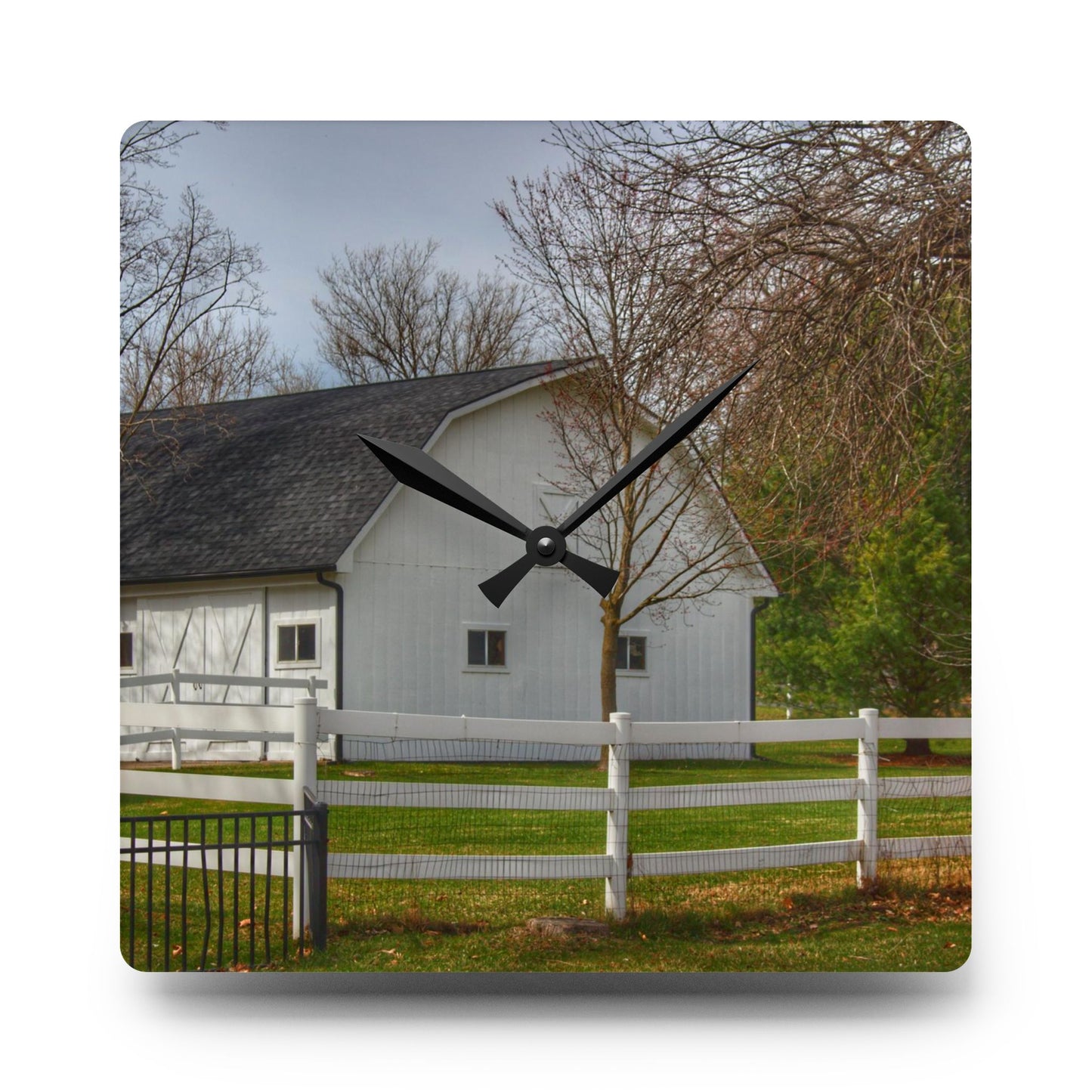 U R There Photography Collins Road White Rustic Farmhouse Acrylic Analog Wall Clock