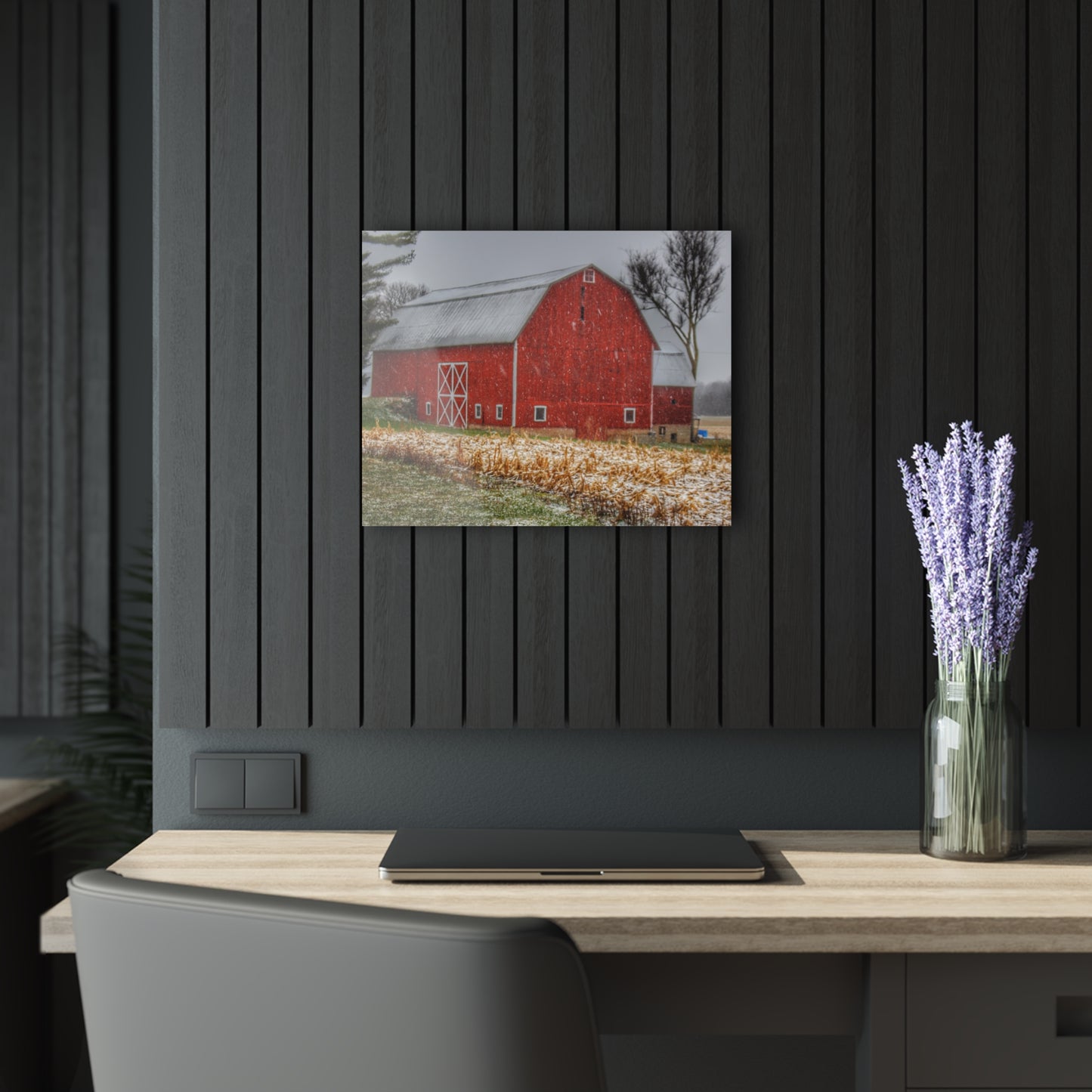 U R There Photography Shoemaker Road Winter Reds I Rustic Farmhouse Acrylic Wall Print