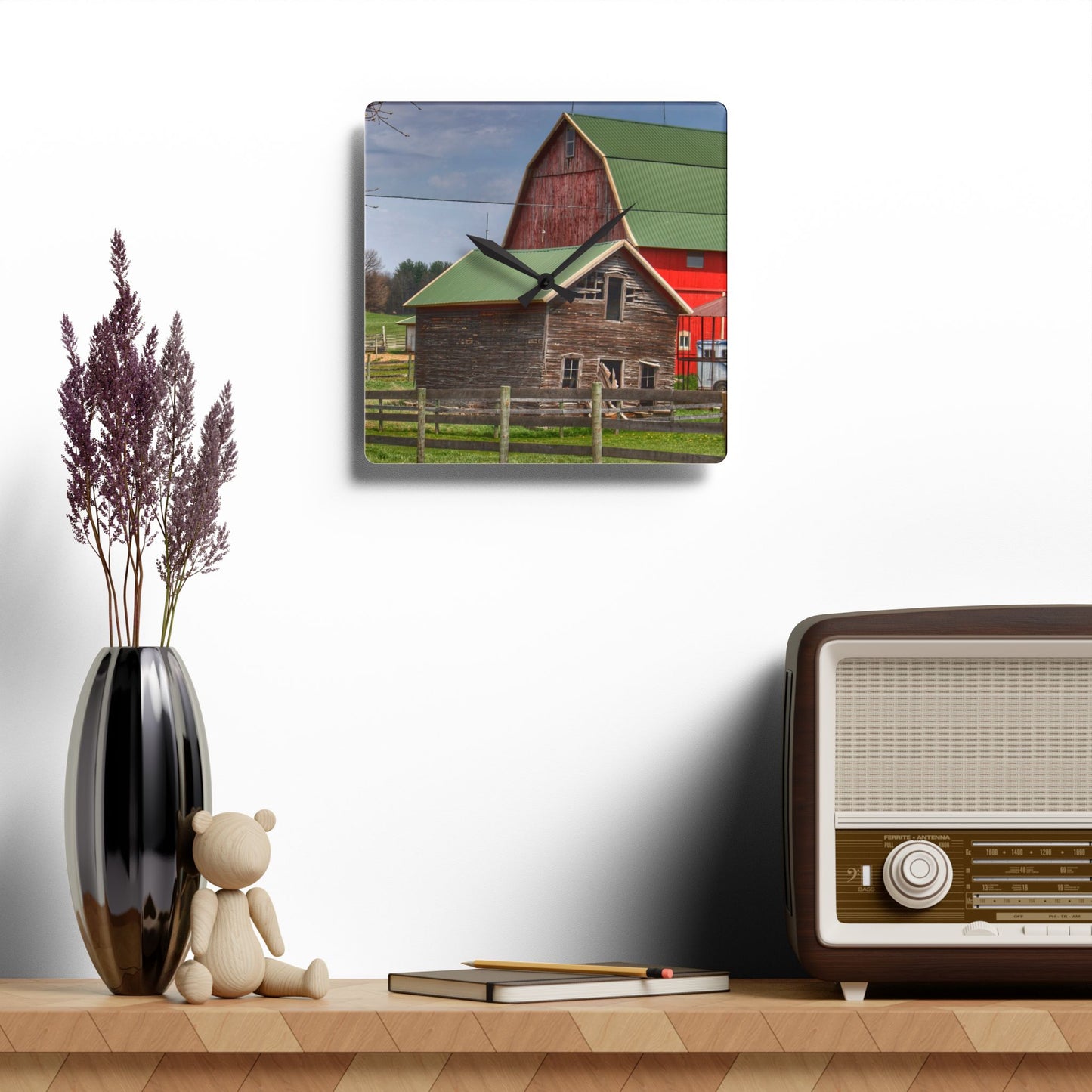 U R There Photography Oregon Road Tilted Little Grey Rustic Farmhouse Acrylic Analog Wall Clock