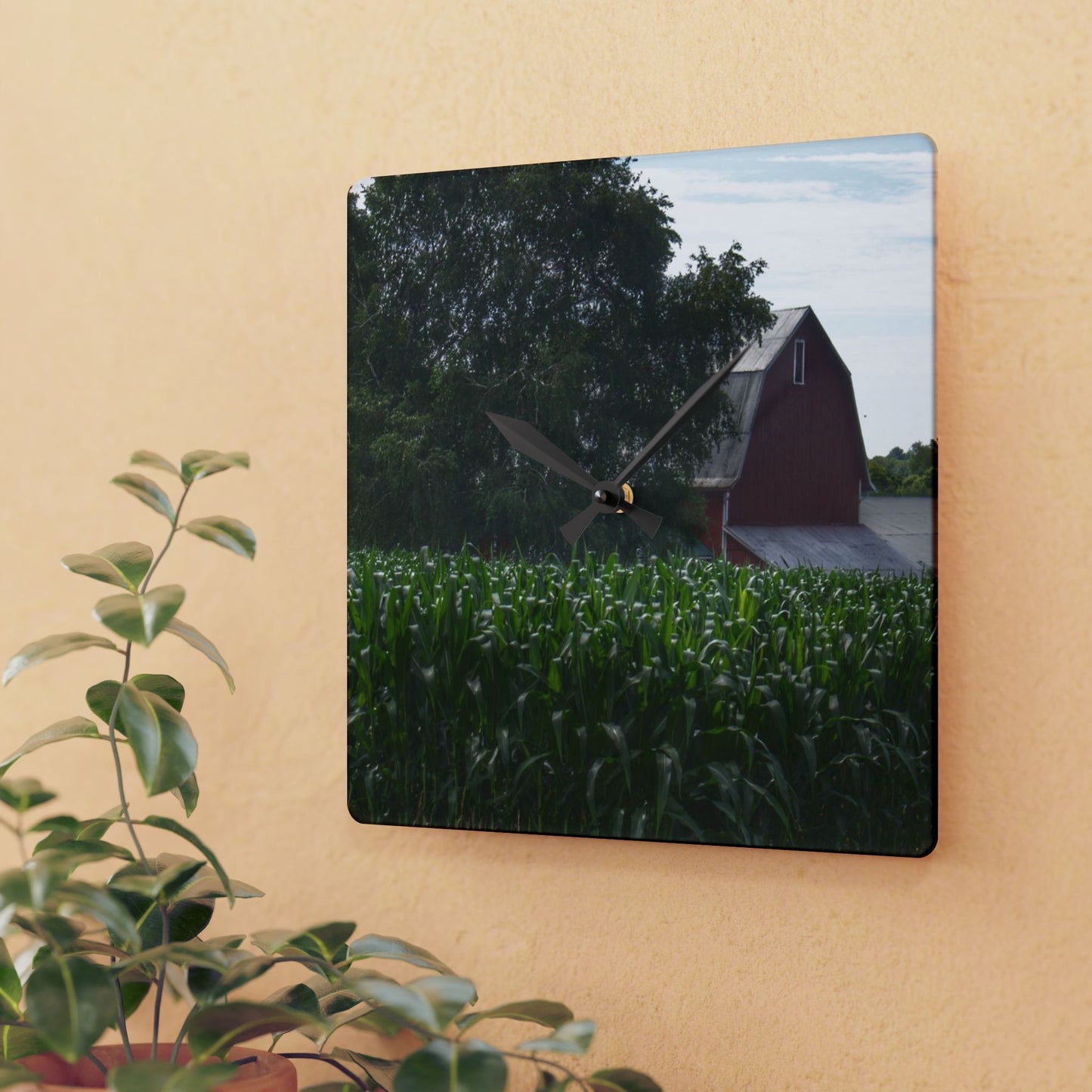 U R There Photography Above the Corn on Piersonville Road III Rustic Farmhouse Acrylic Analog Wall Clock