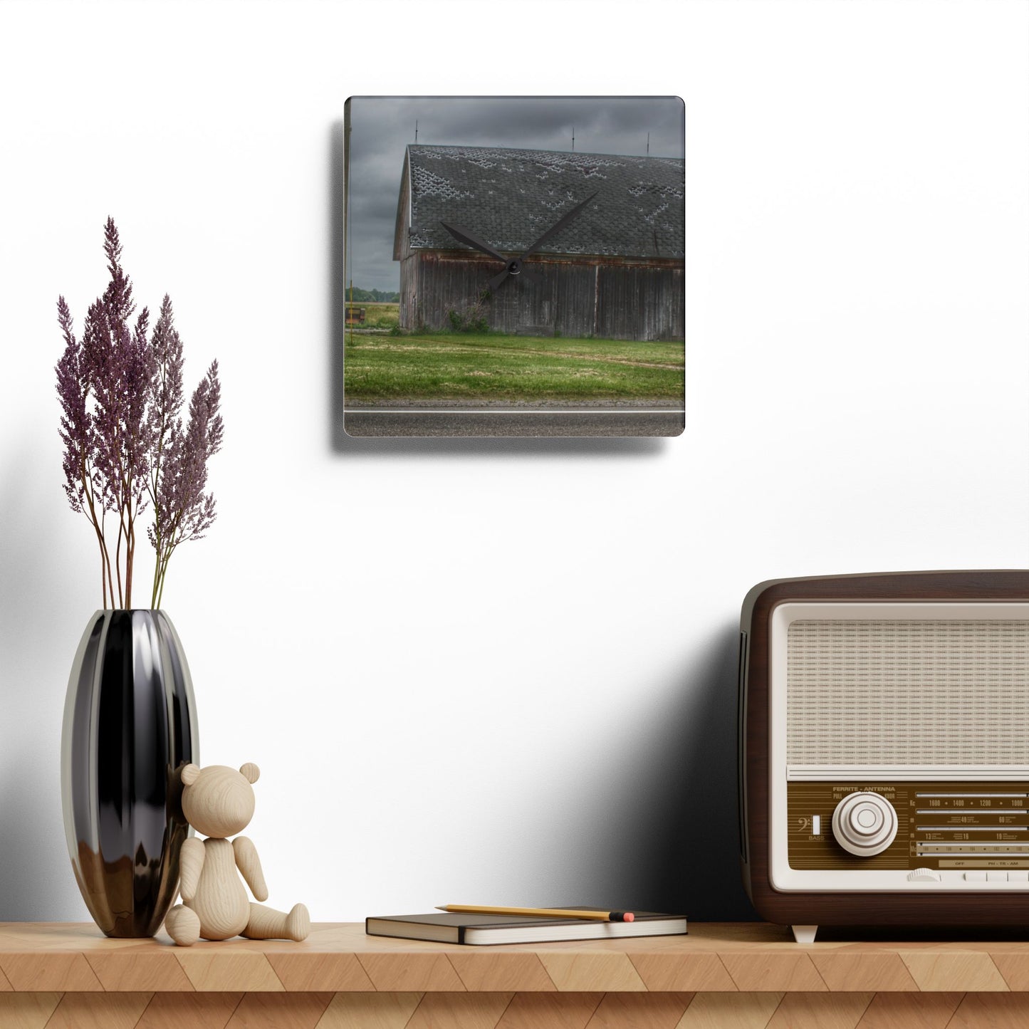 U R There Photography M-24 Elder Grey Rustic Farmhouse Acrylic Analog Wall Clock