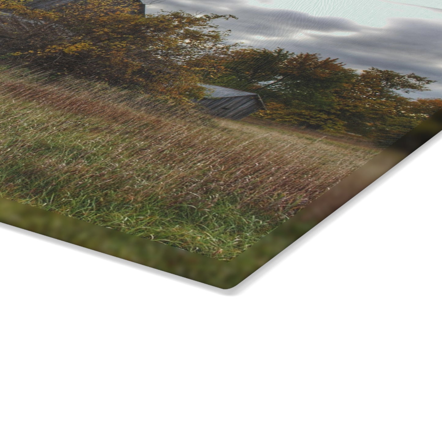 U R There Photography Church Road Grey V Rustic Farmhouse Tempered-Glass Cutting Board