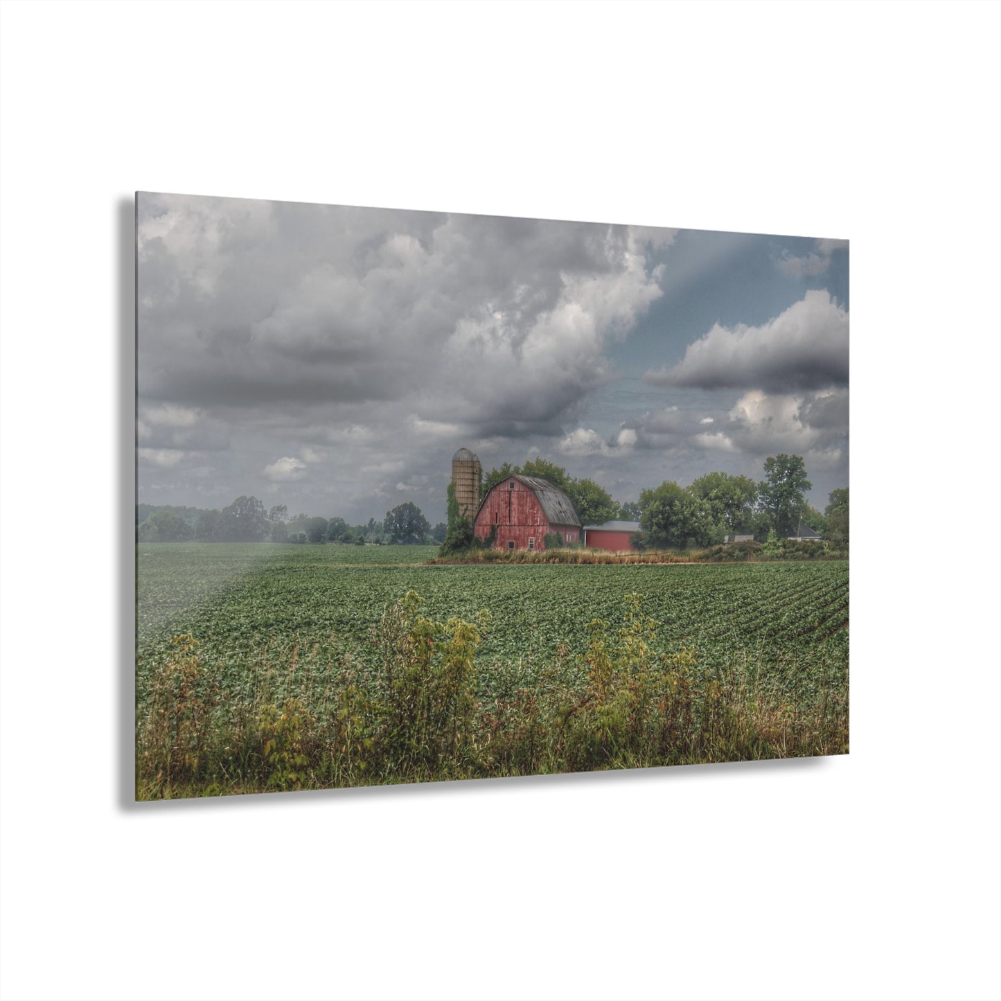 U R There Photography Church Road Red Rustic Farmhouse Acrylic Analog Wall Clock
