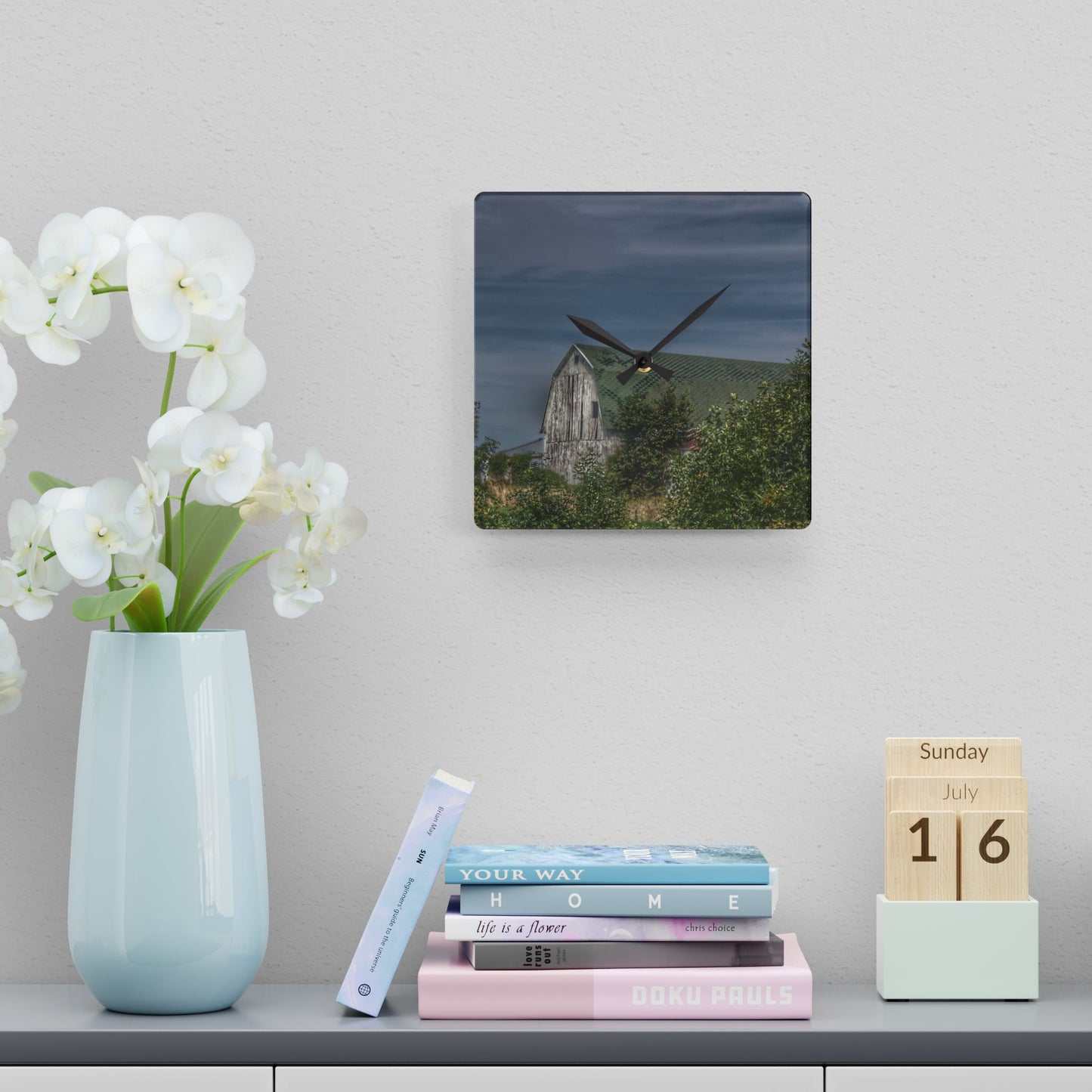 U R There Photography Hill Road Hidden Grey II Rustic Farmhouse Acrylic Analog Wall Clock