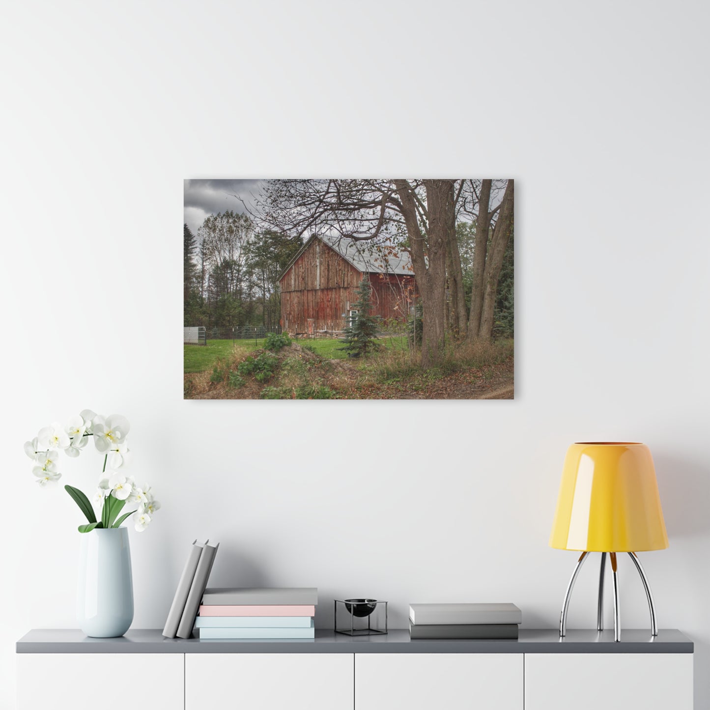 U R There Photography Big Fish Lake Road Red Rustic Farmhouse Acrylic Wall Print