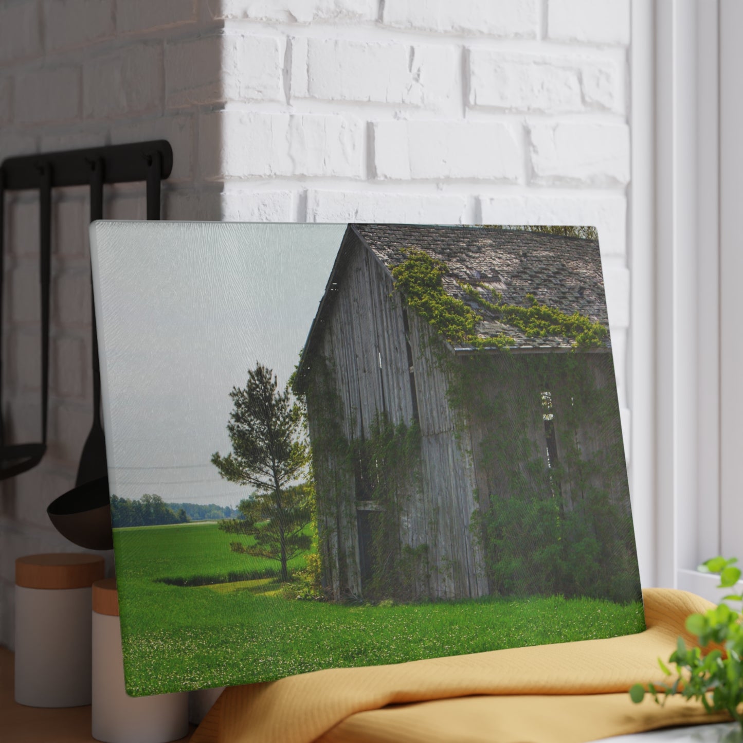 U R There Photography Caro Road Twin Grey I Rustic Farmhouse Tempered-Glass Cutting Board