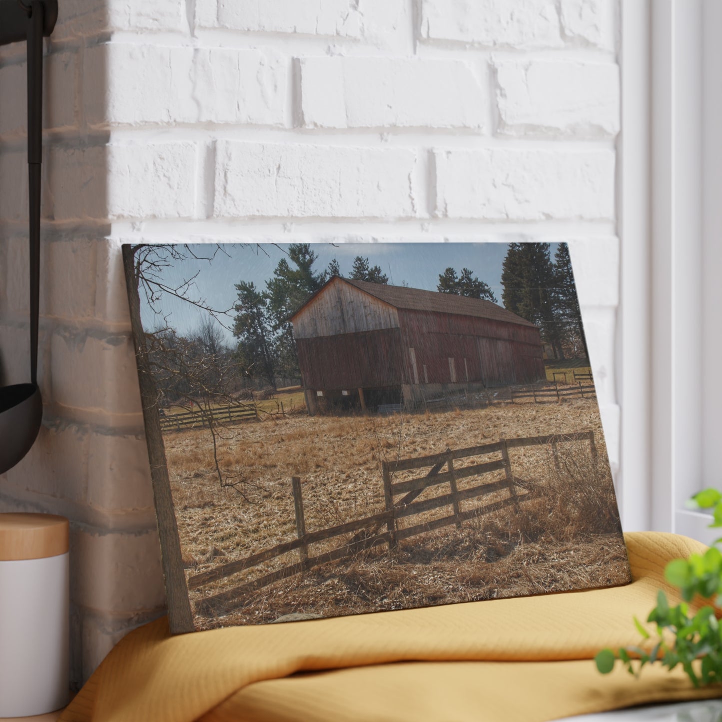 U R There Photography Hough Road Rural Red Rustic Farmhouse Tempered-Glass Cutting Board