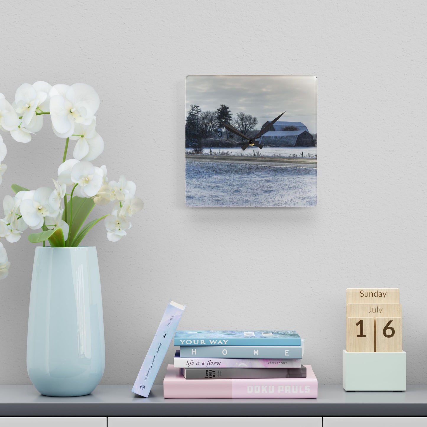 U R There Photography Burnside Road Greys Rustic Farmhouse Acrylic Analog Wall Clock