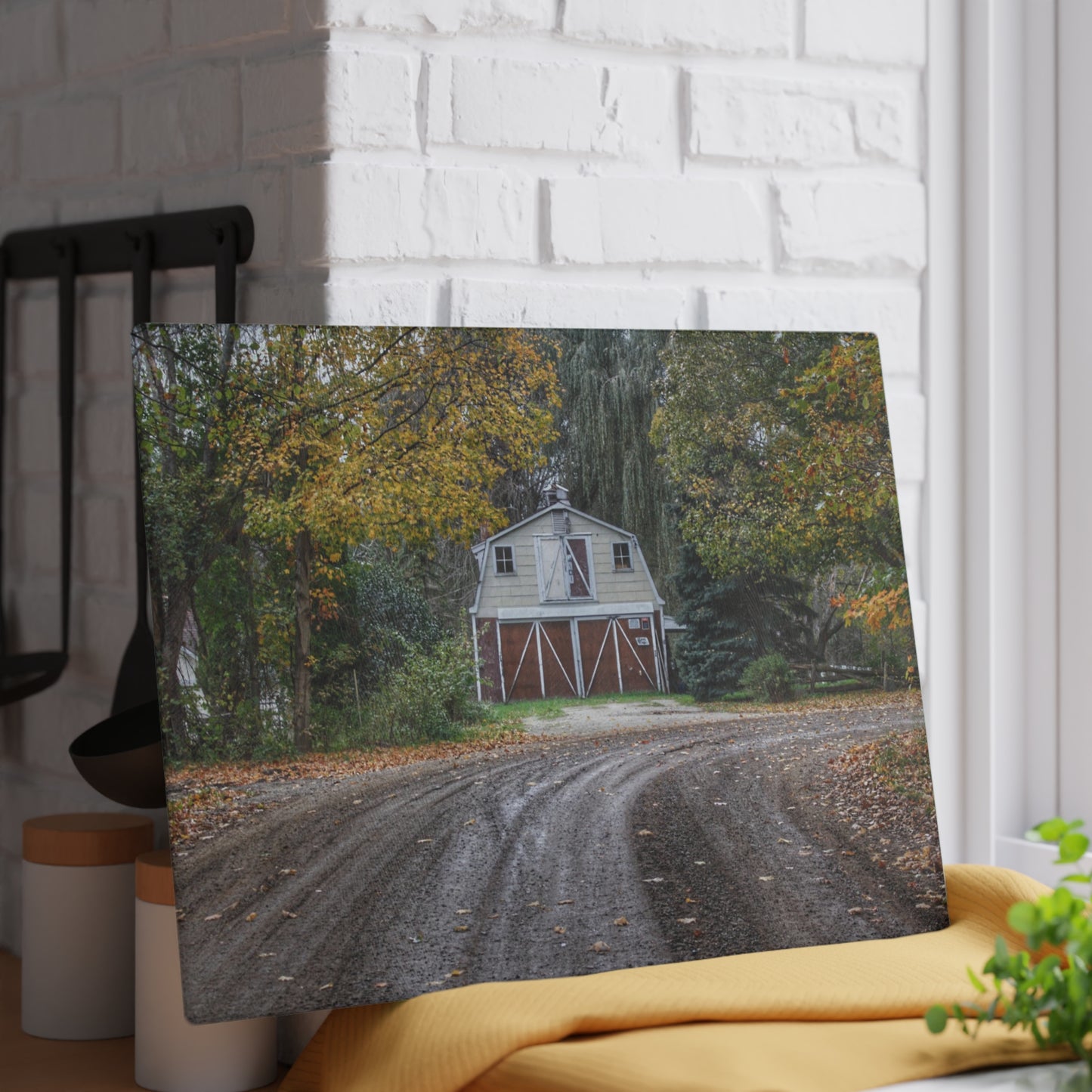 U R There Photography Barn at the Bend Rustic Farmhouse Tempered-Glass Cutting Board
