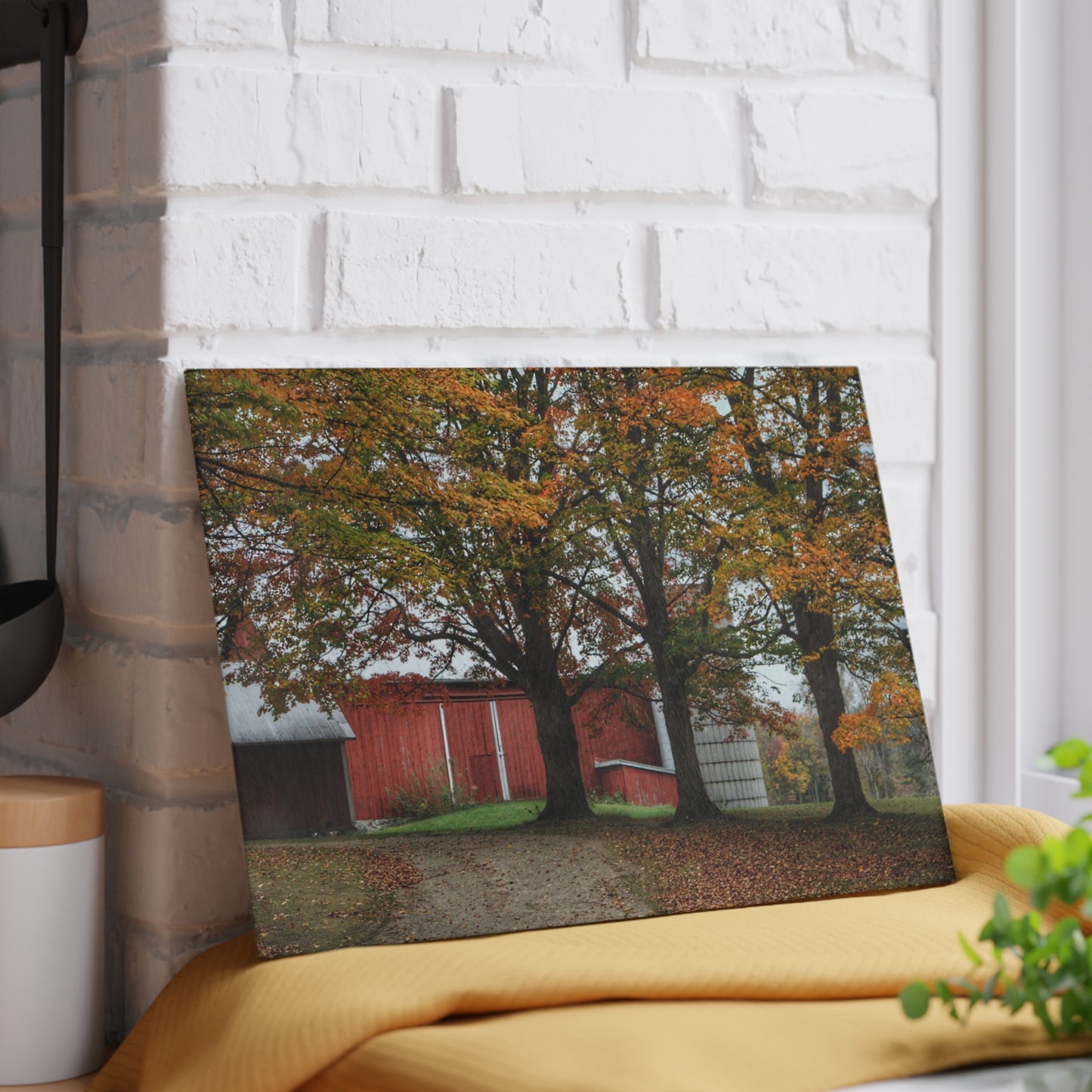 U R There Photography Brown Road Red in the Fall Rustic Farmhouse Tempered-Glass Cutting Board