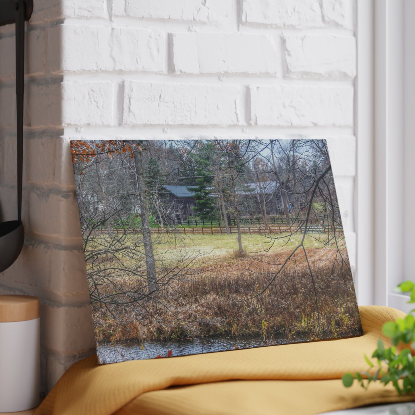 U R There Photography Brewer Road Hidden Grey Rustic Farmhouse Tempered-Glass Cutting Board