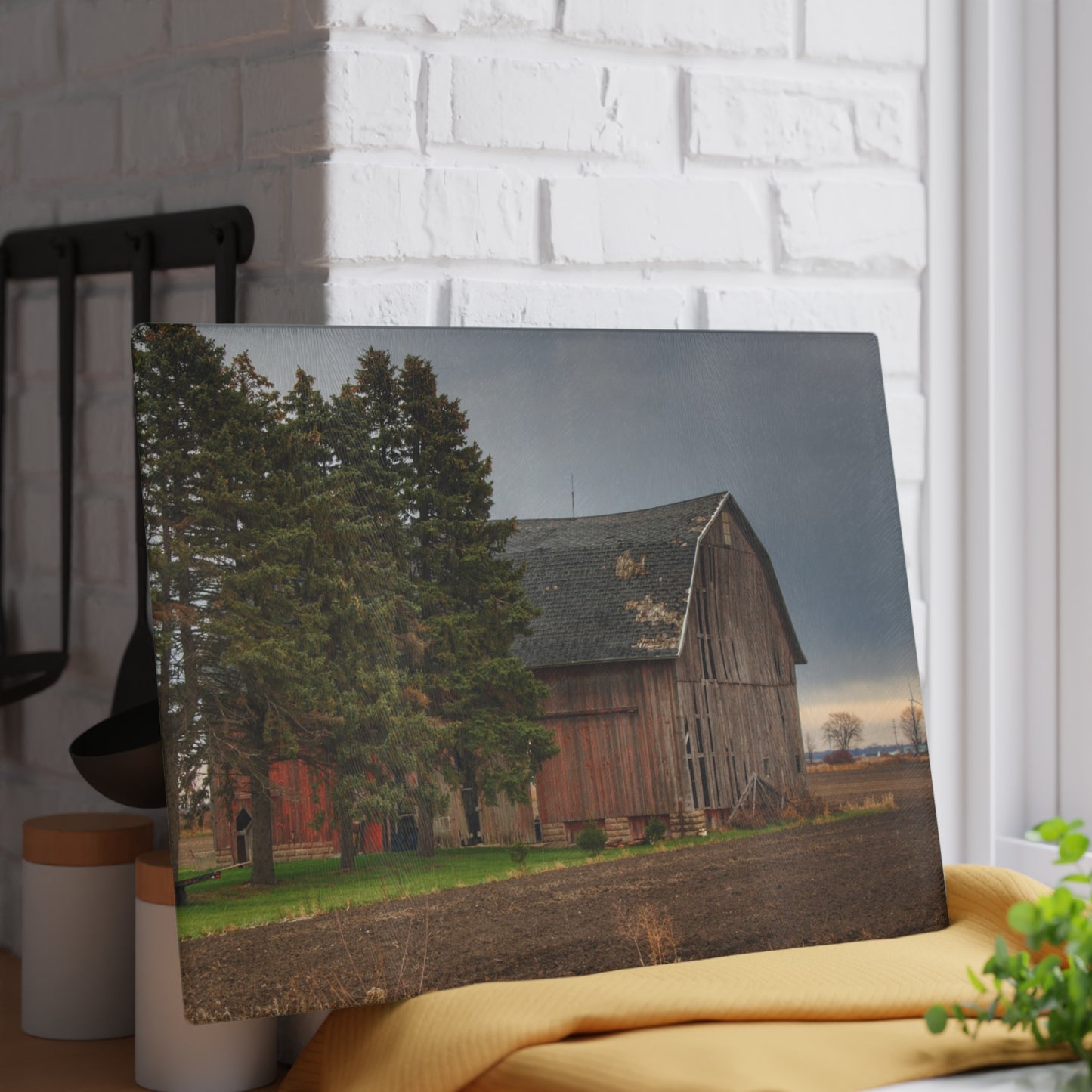 U R There Photography Owendale Red Rustic Farmhouse Tempered-Glass Cutting Board