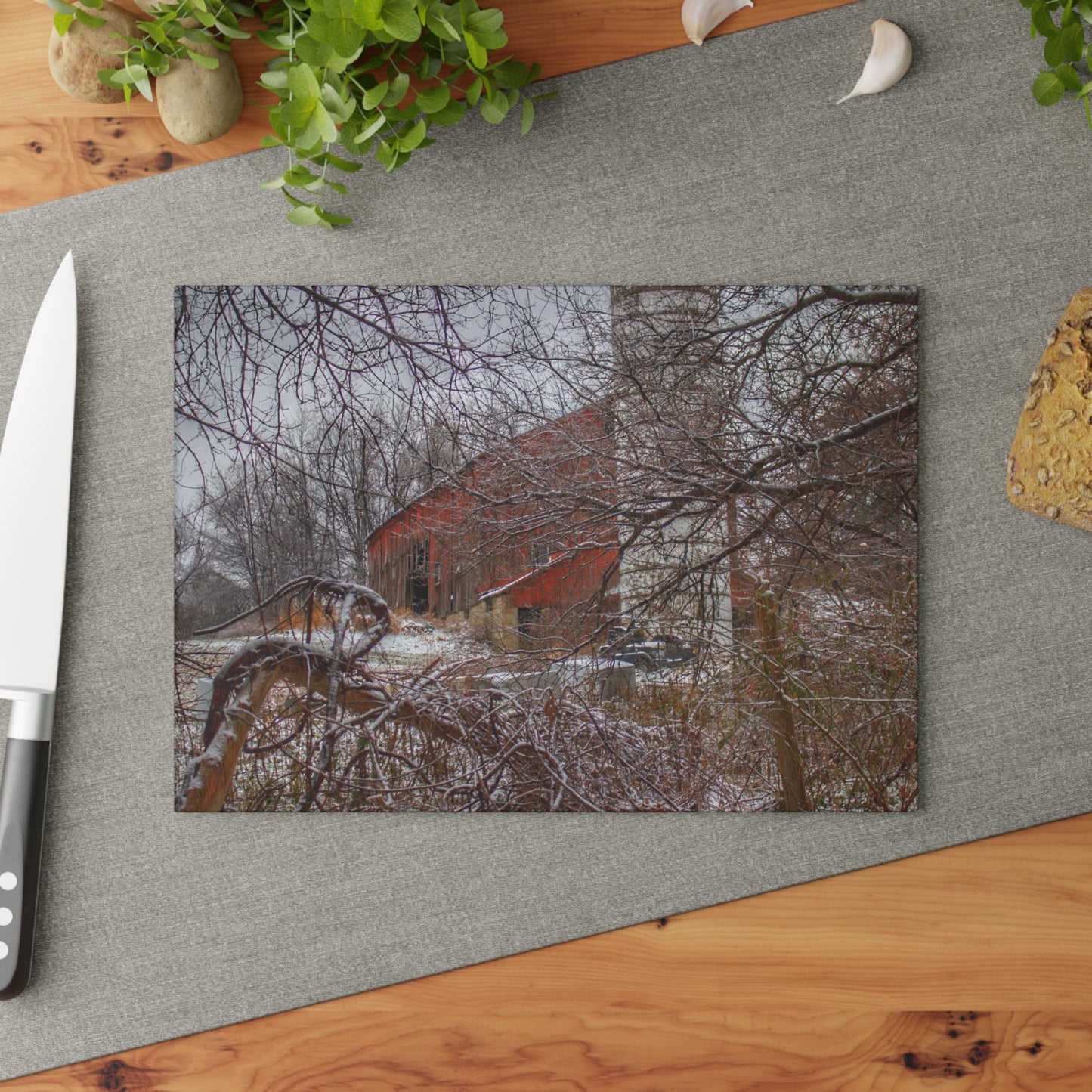U R There Photography Sandhill Road Hidden Red I Rustic Farmhouse Tempered-Glass Cutting Board