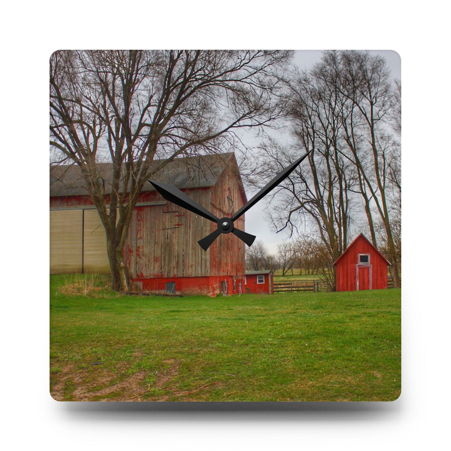 U R There Photography Lake George Red II Rustic Farmhouse Acrylic Analog Wall Clock