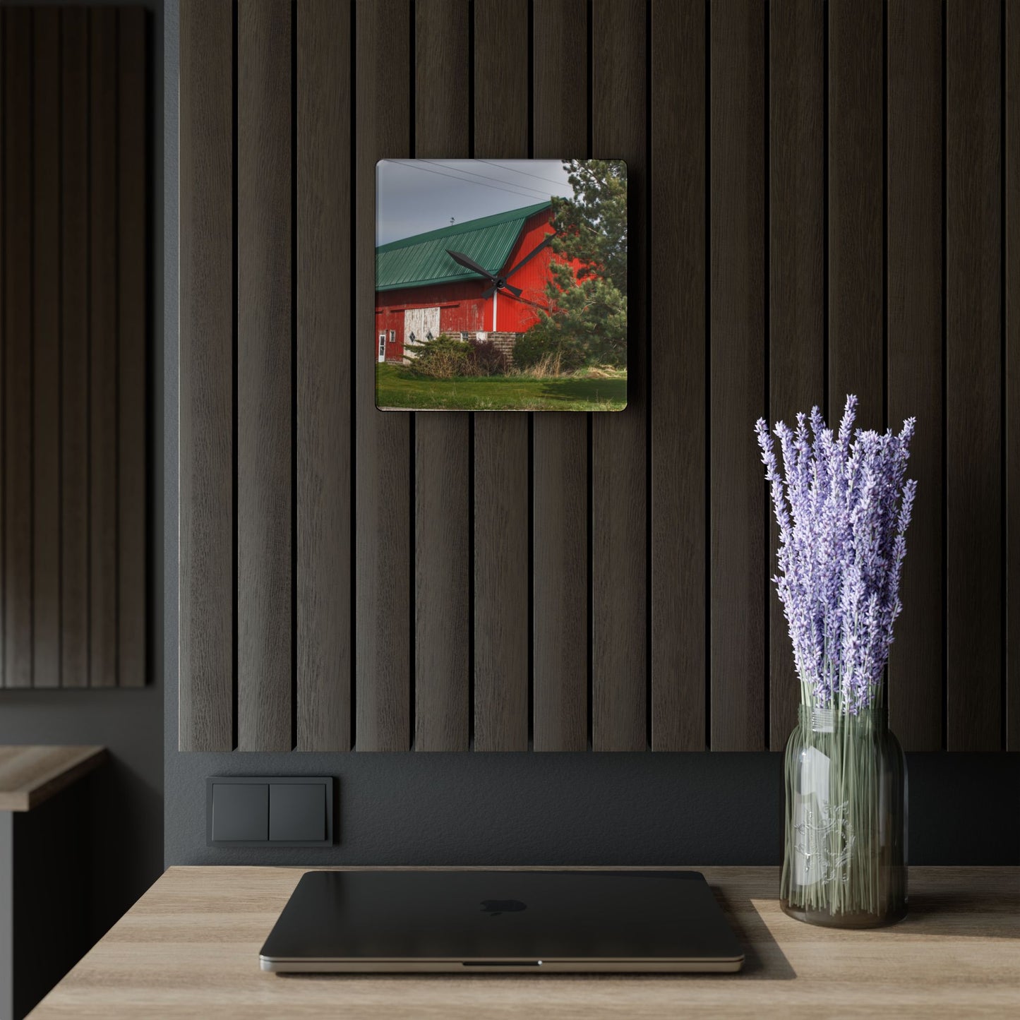 U R There Photography McAlpine Hidden Red Rustic Farmhouse Acrylic Analog Wall Clock