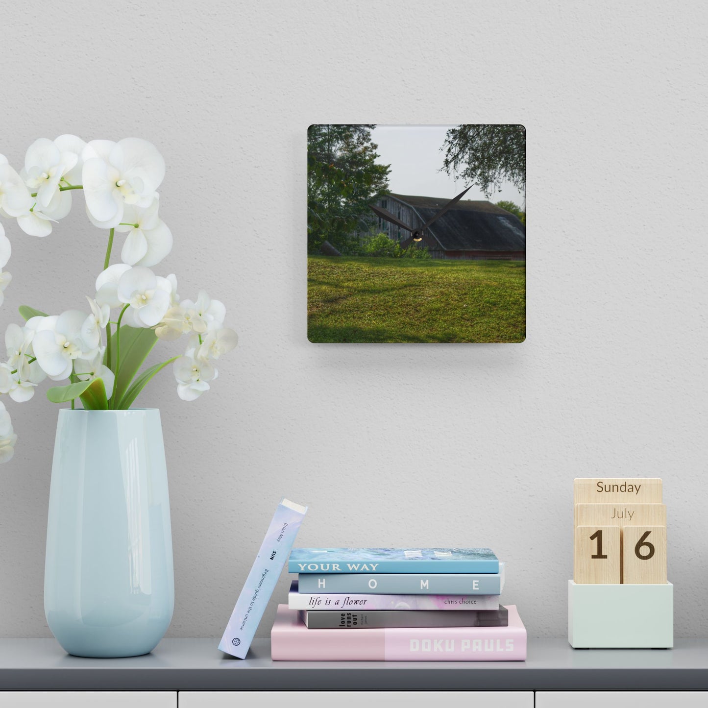 U R There Photography Hidden on Schott Road Rustic Farmhouse Acrylic Analog Wall Clock
