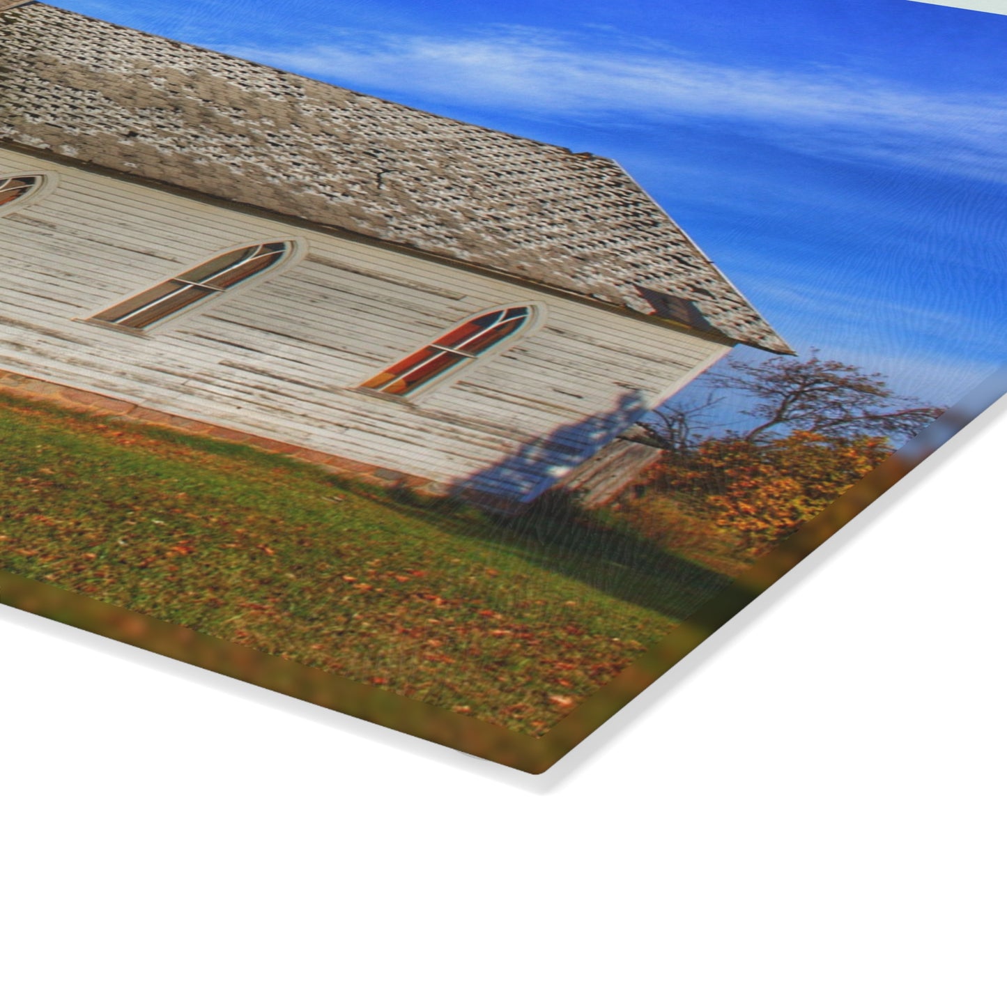 U R There Photography Schoolhouse of Marlette Road I Rustic Farmhouse Tempered-Glass Cutting Board
