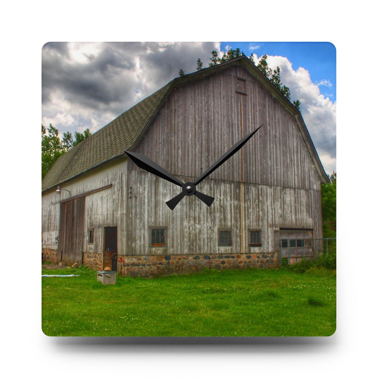 U R There Photography Fieldstone Grey Rustic Farmhouse Acrylic Analog Wall Clock