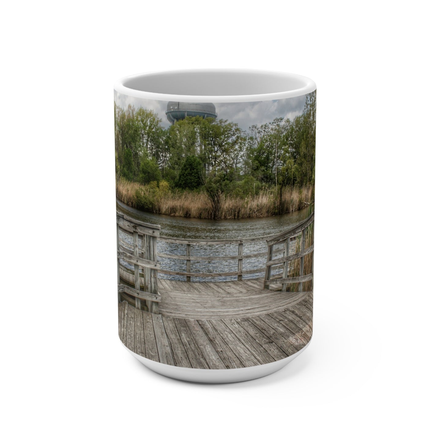 Rustic Farmhouse Coffee Mug featuring Bridge Overlooking Water Tower Park in Lapeer